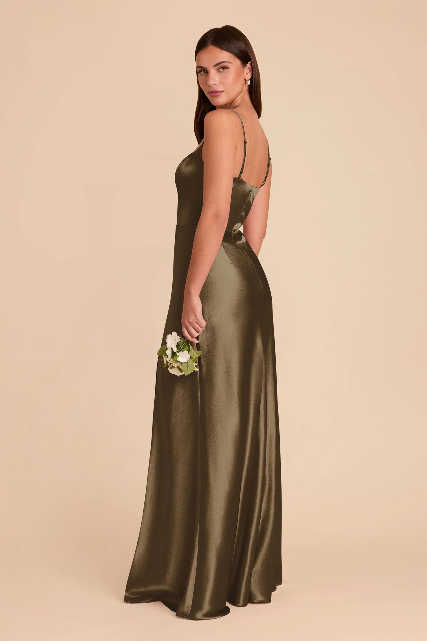 Mai Shiny Satin Dress - Olive - Image 4