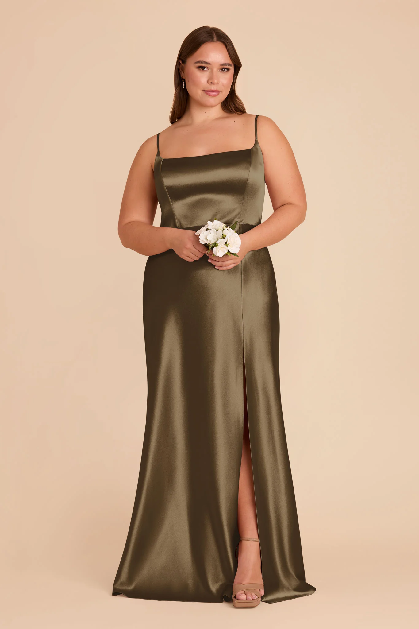 Mai Shiny Satin Dress - Olive - Image 6