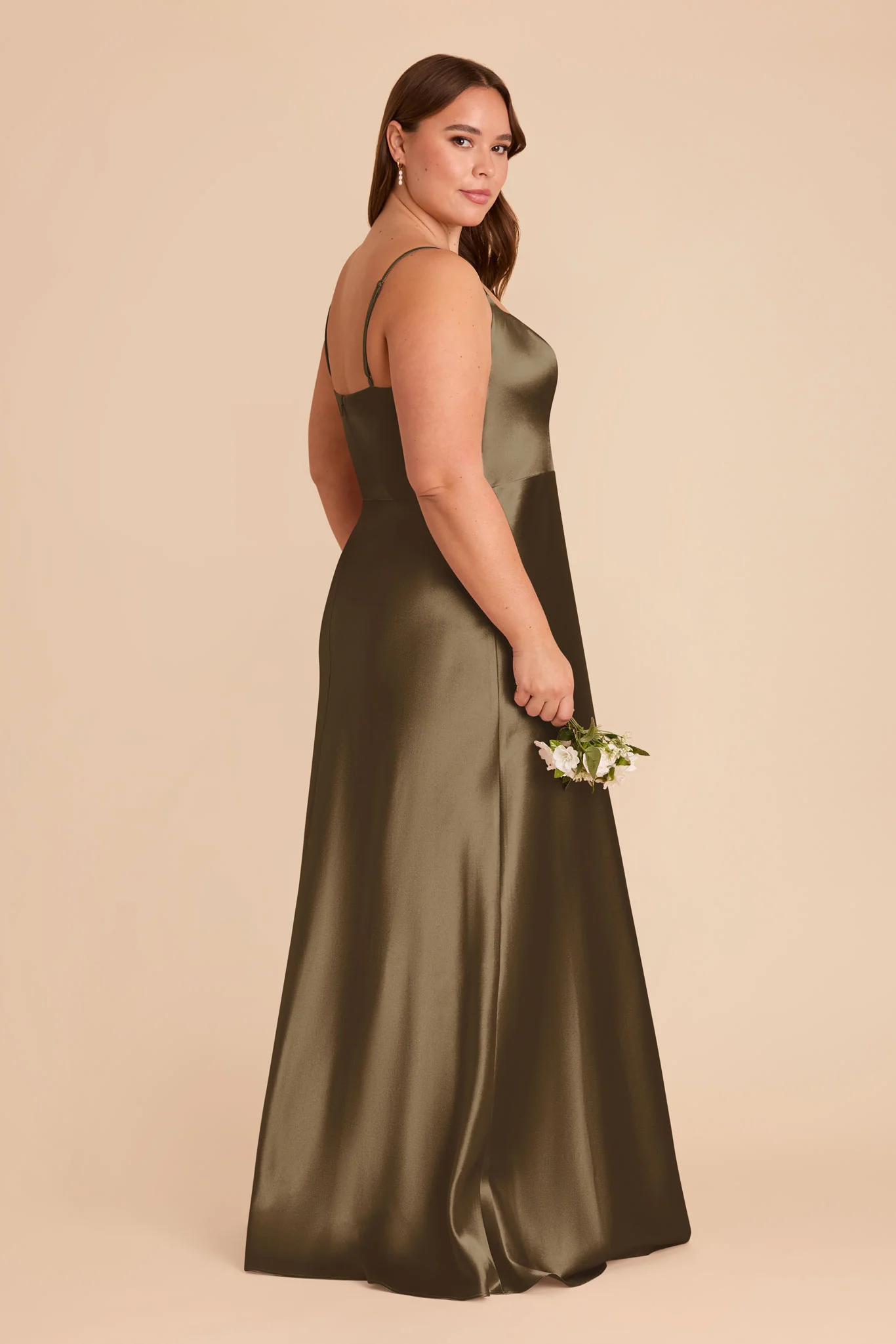 Mai Shiny Satin Dress - Olive - Image 7