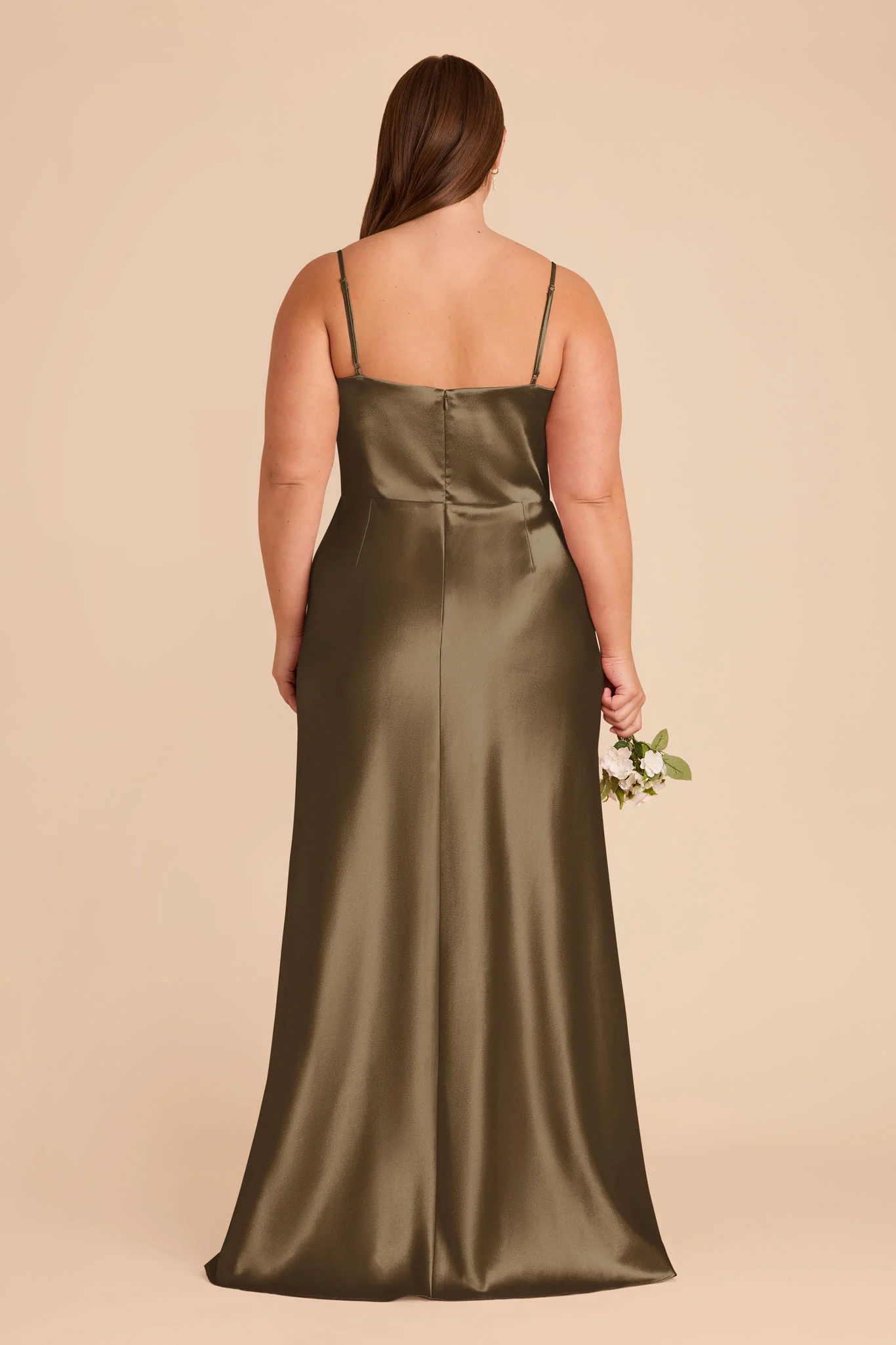 Mai Shiny Satin Dress - Olive - Image 8