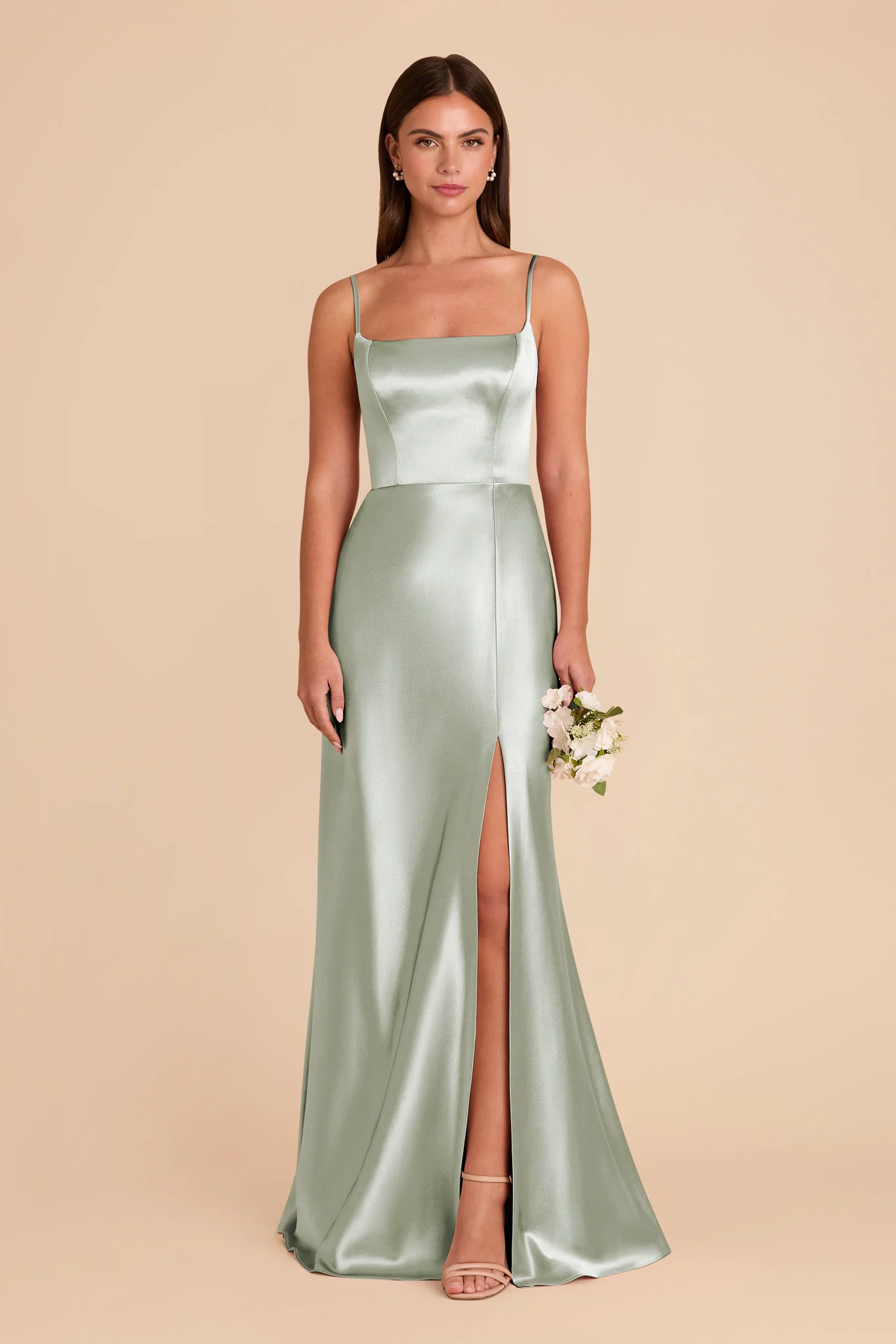 Mai Shiny Satin Dress - Sage