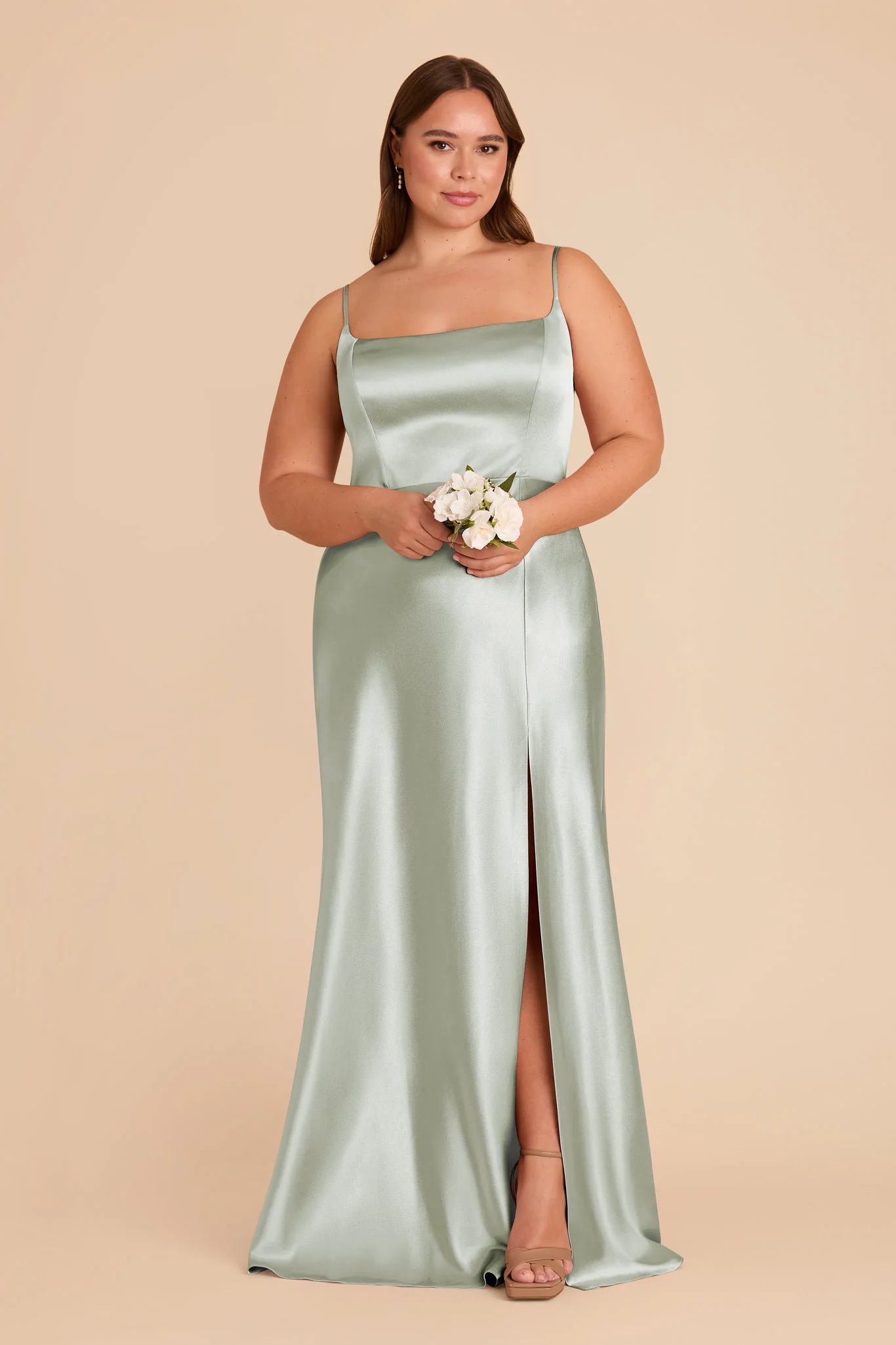 Mai Shiny Satin Dress - Sage - Image 2