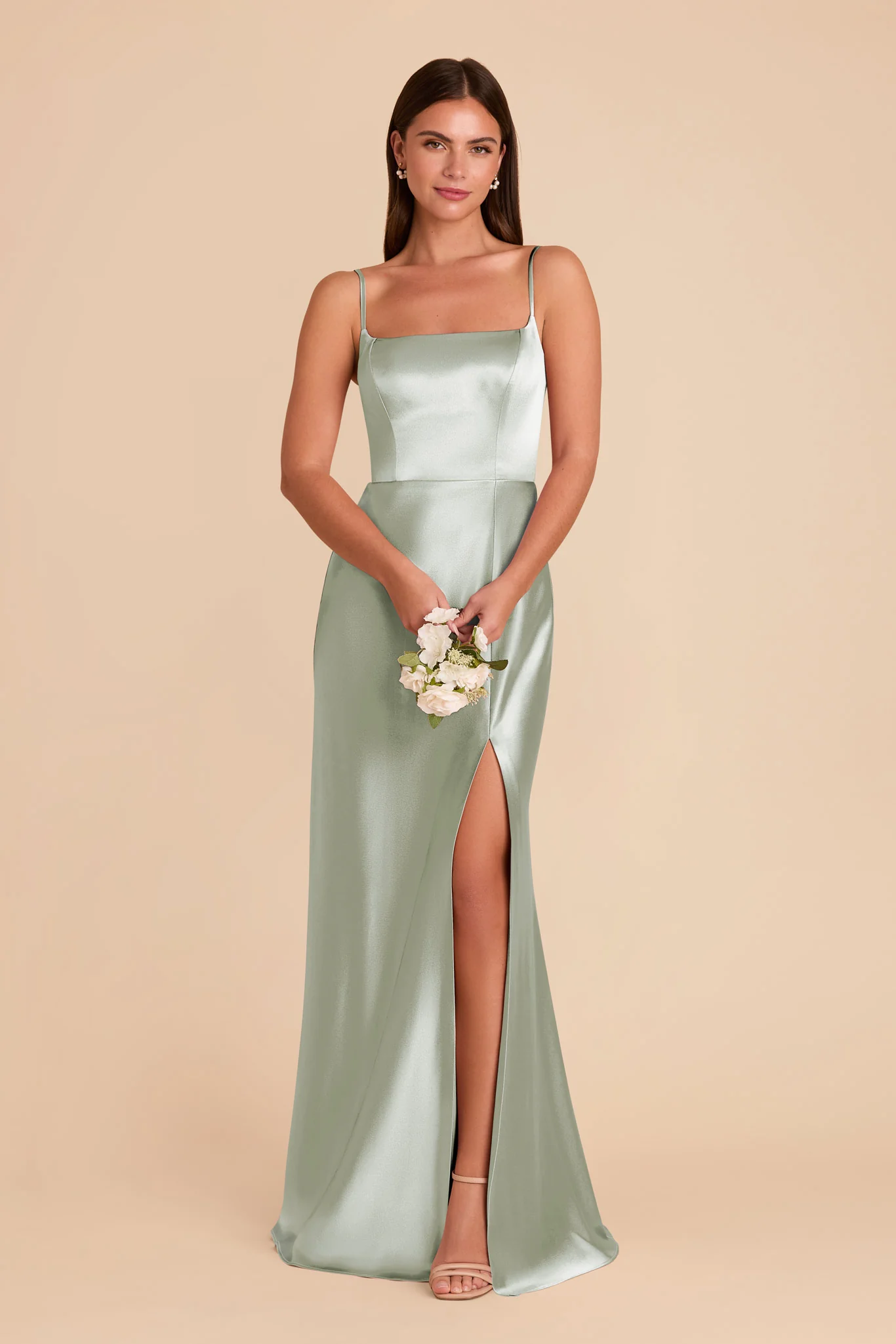 Mai Shiny Satin Dress - Sage - Image 3