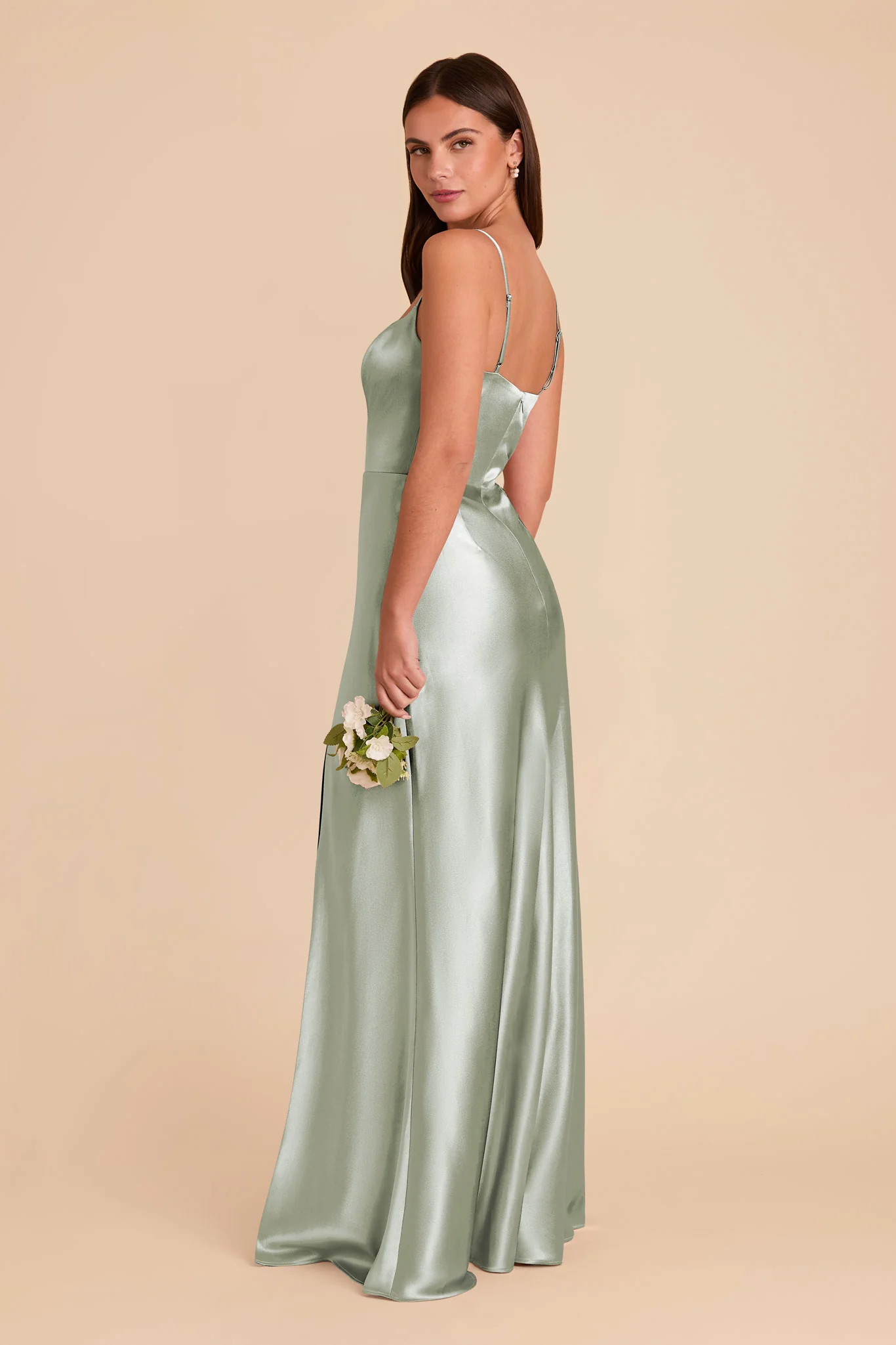 Mai Shiny Satin Dress - Sage - Image 4