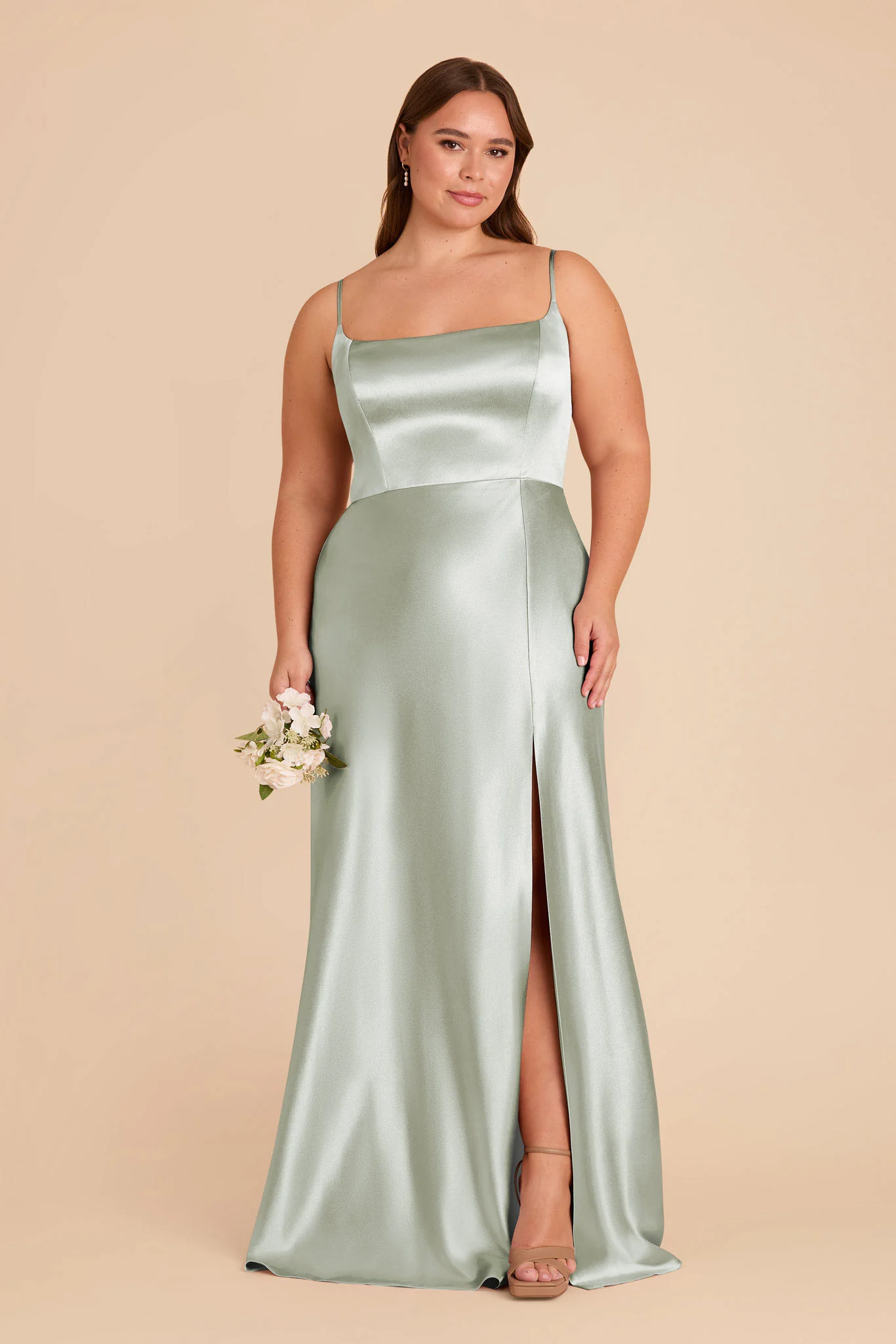 Mai Shiny Satin Dress - Sage - Image 6