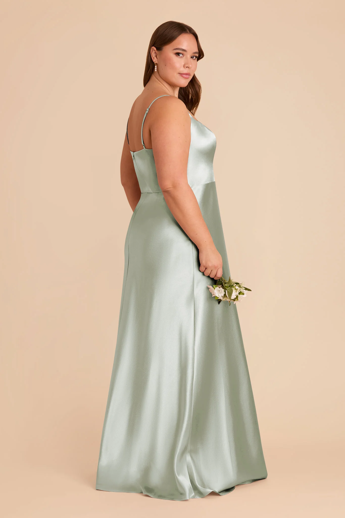 Mai Shiny Satin Dress - Sage - Image 7