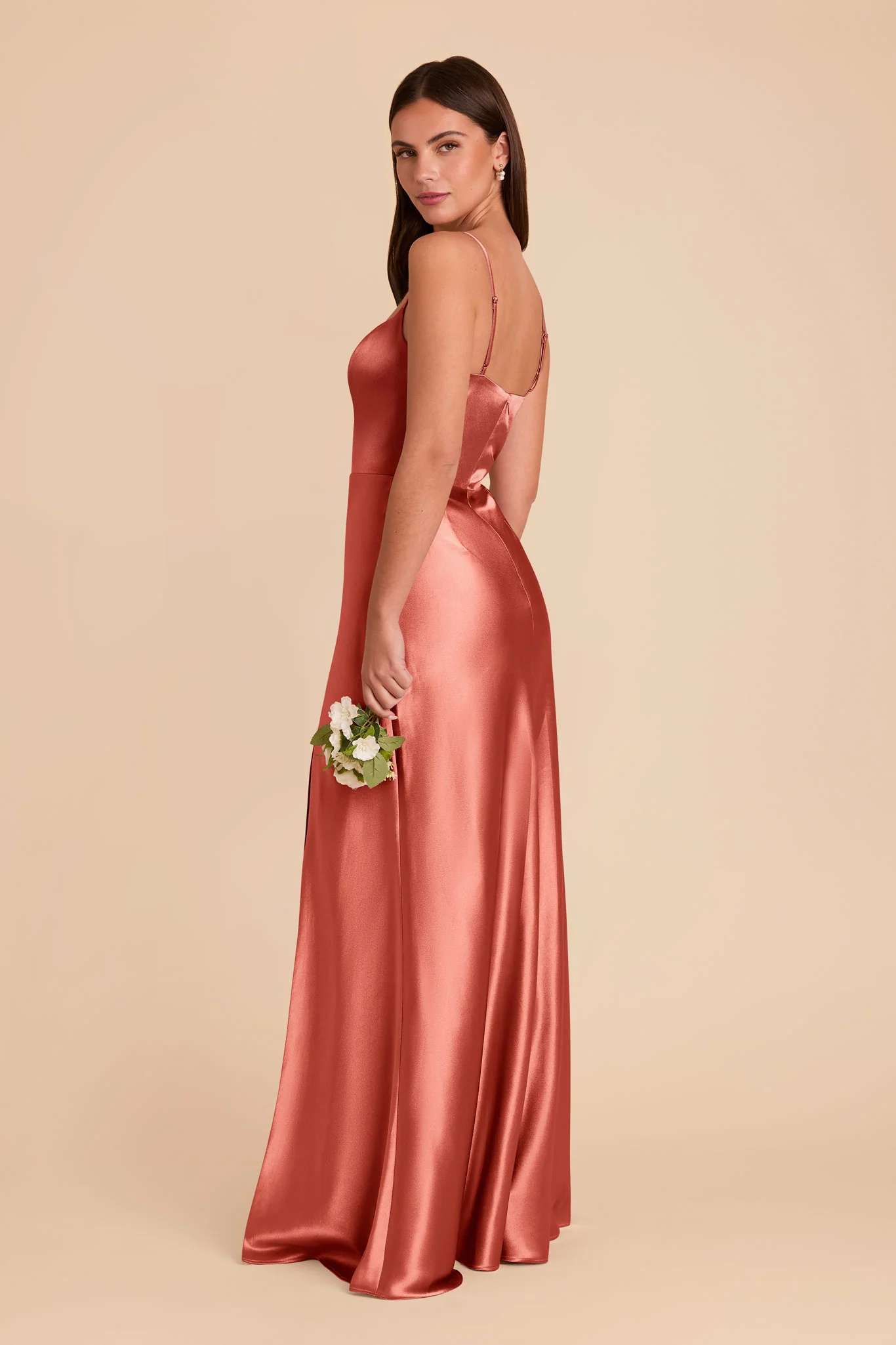 Mai Shiny Satin Dress - Terracotta - Image 4