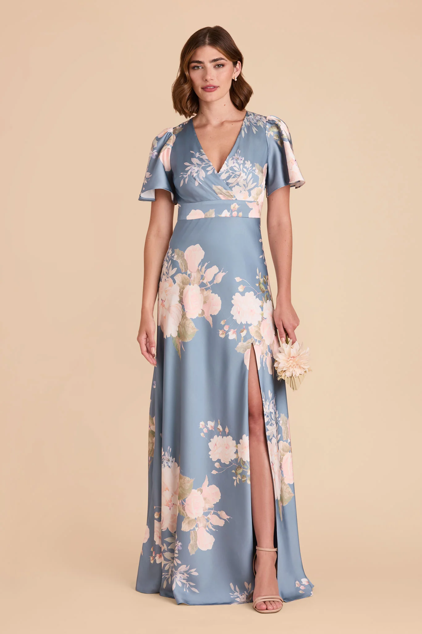 Marni Matte Satin Dress - Dusty Blue Romantic Bouquet
