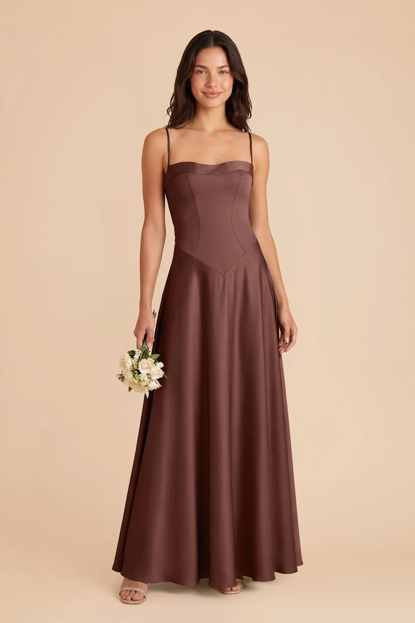 Mary Matte Satin Dress - Chocolate Brown - Image 2