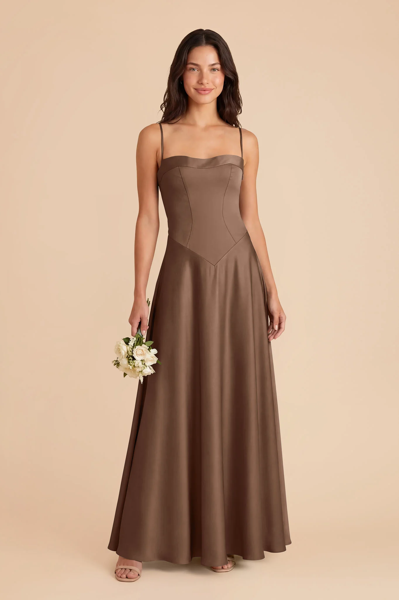 Mary Matte Satin Dress - Mocha - Image 2