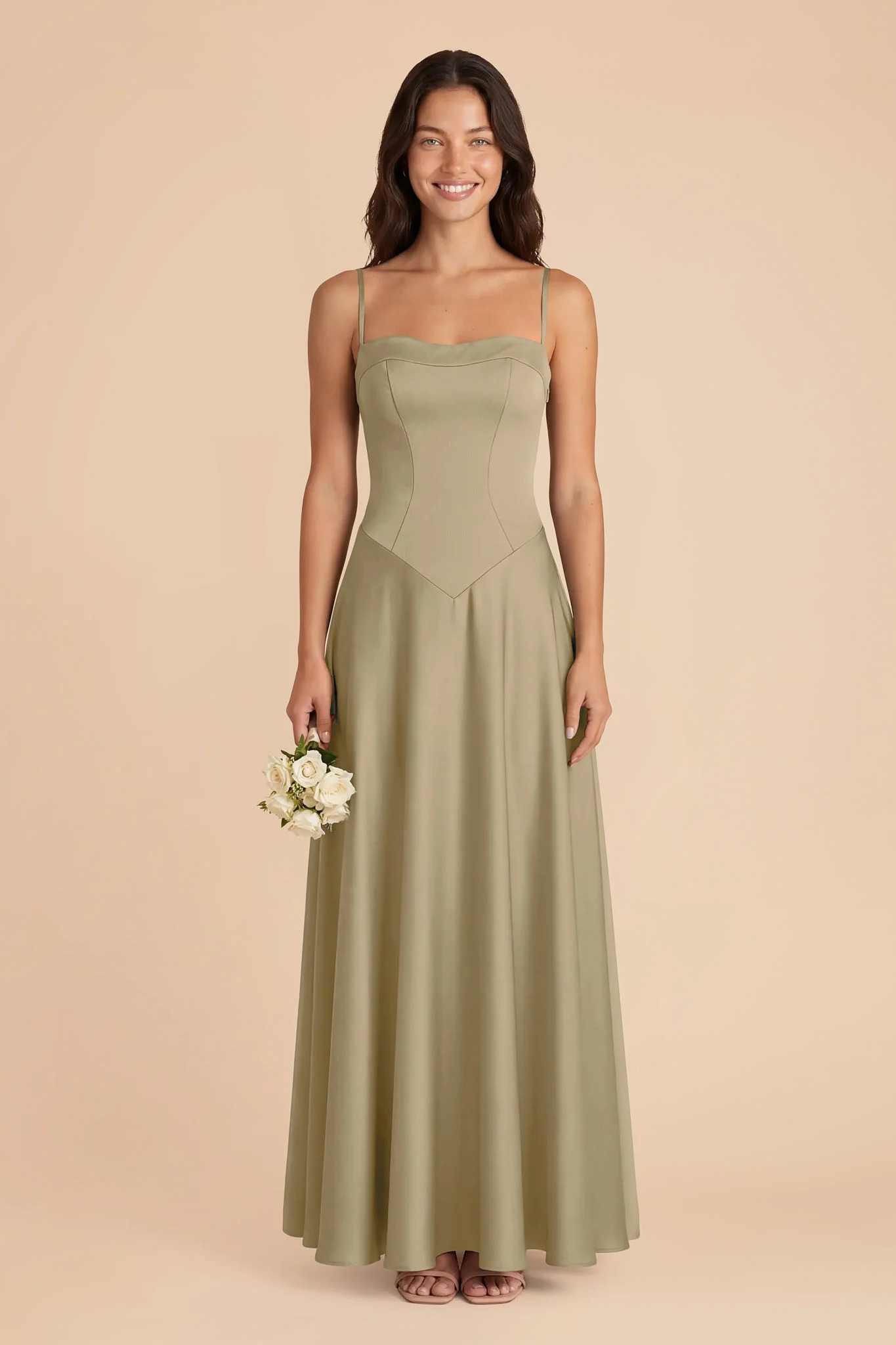 Mary Matte Satin Dress - Moss Green
