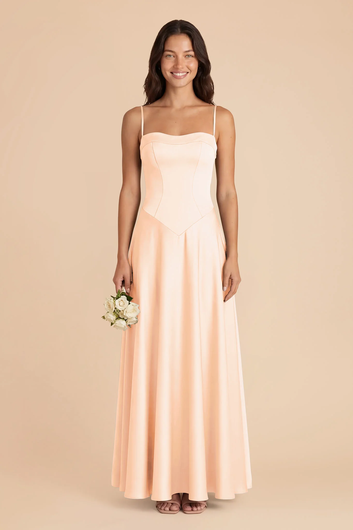 Mary Matte Satin Dress - Peach Cream