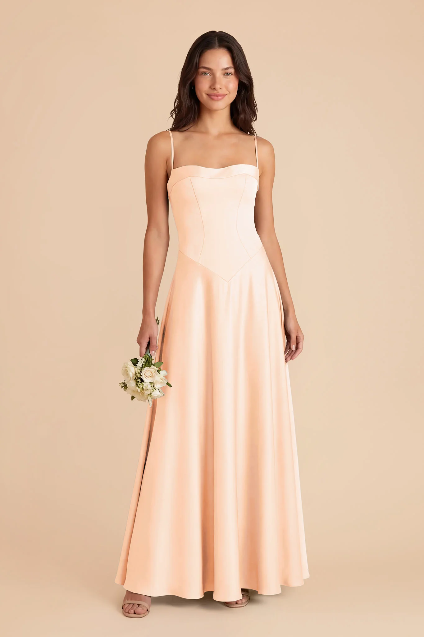 Mary Matte Satin Dress - Peach Cream - Image 2