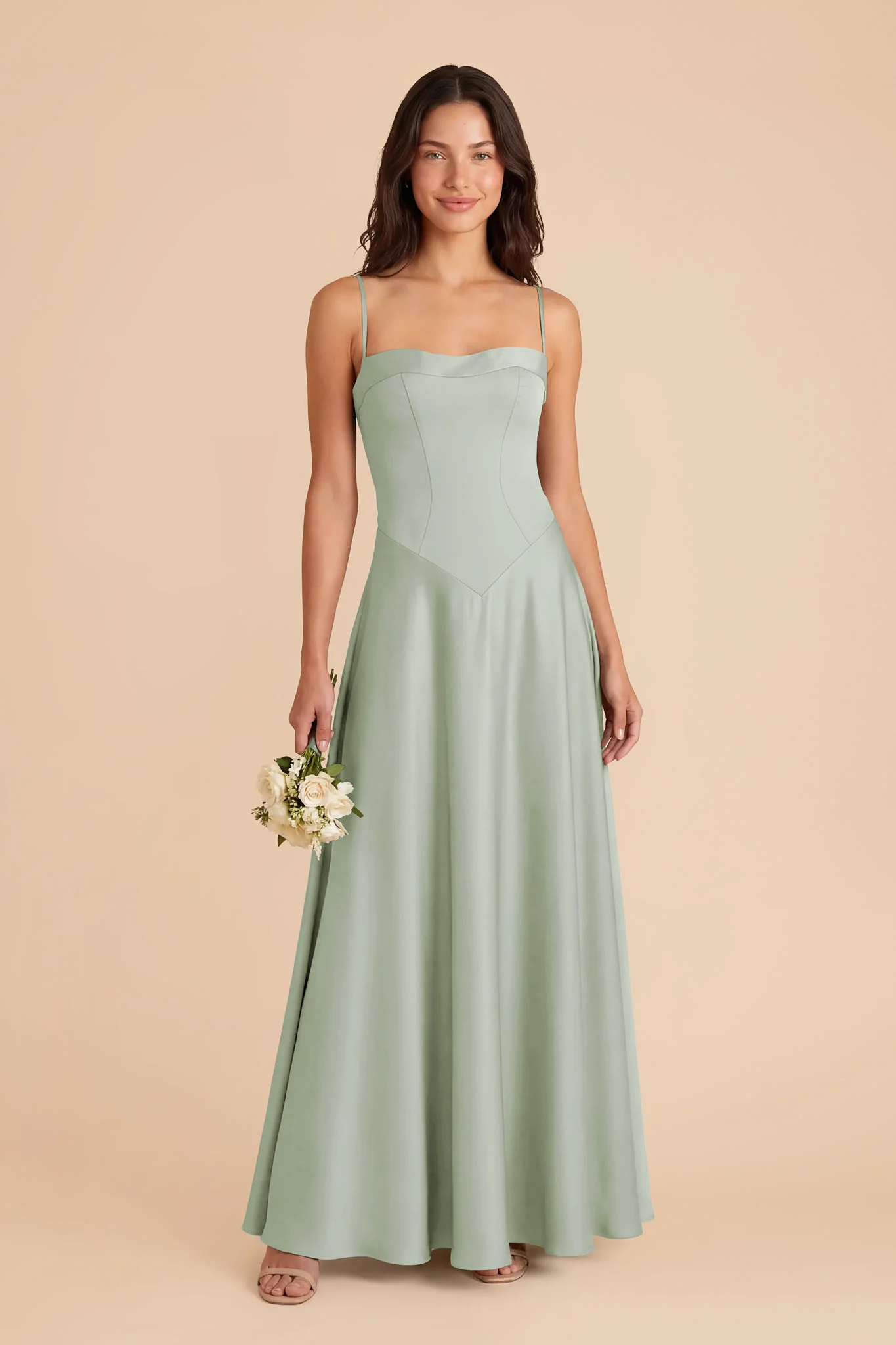 Mary Matte Satin Dress - Sage - Image 2