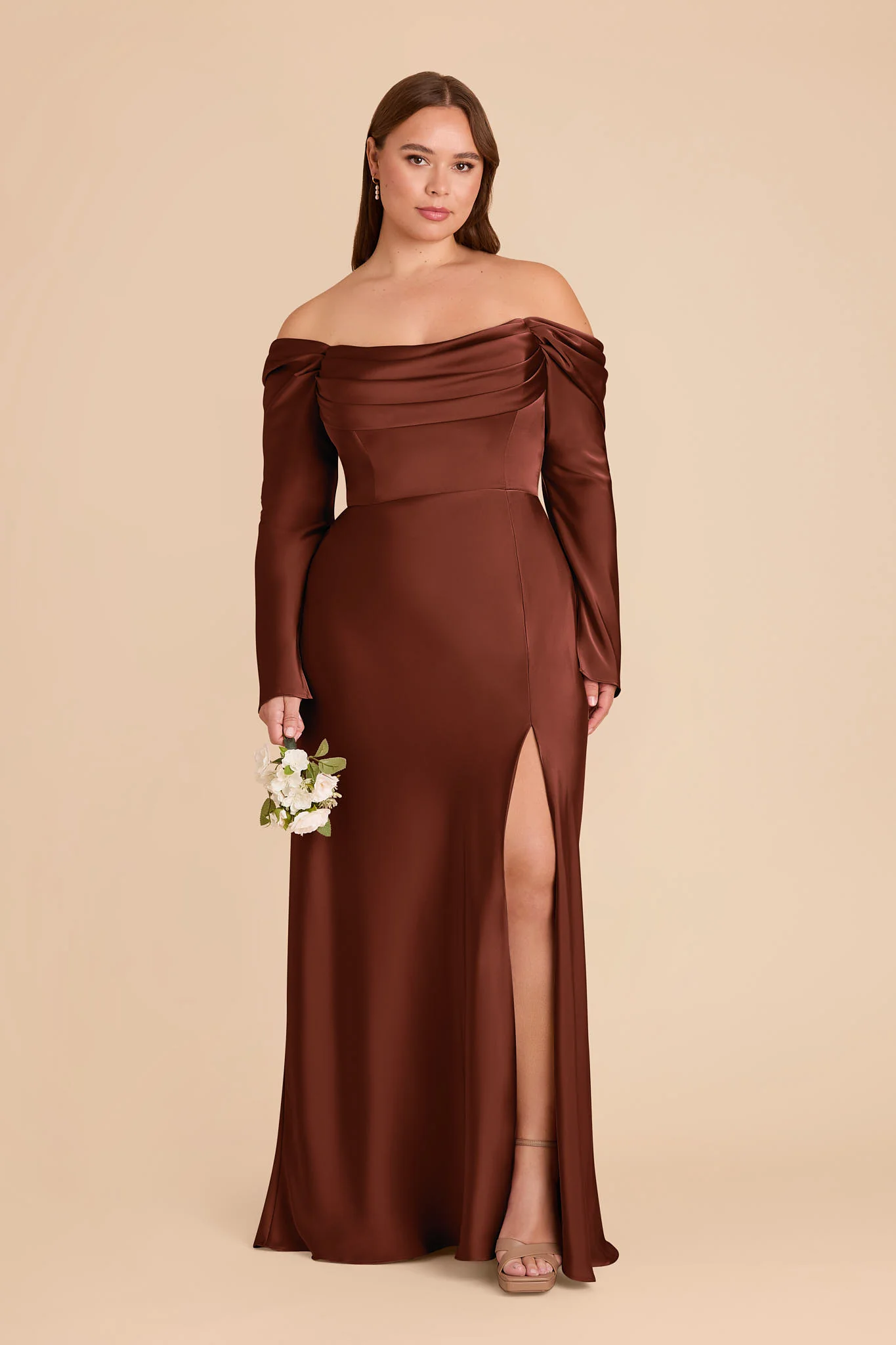 Maya Matte Satin Dress - Cognac - Image 2