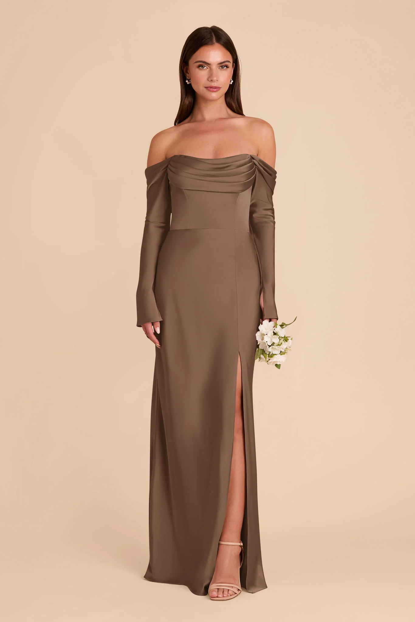 Maya Matte Satin Dress - Mocha - Image 3
