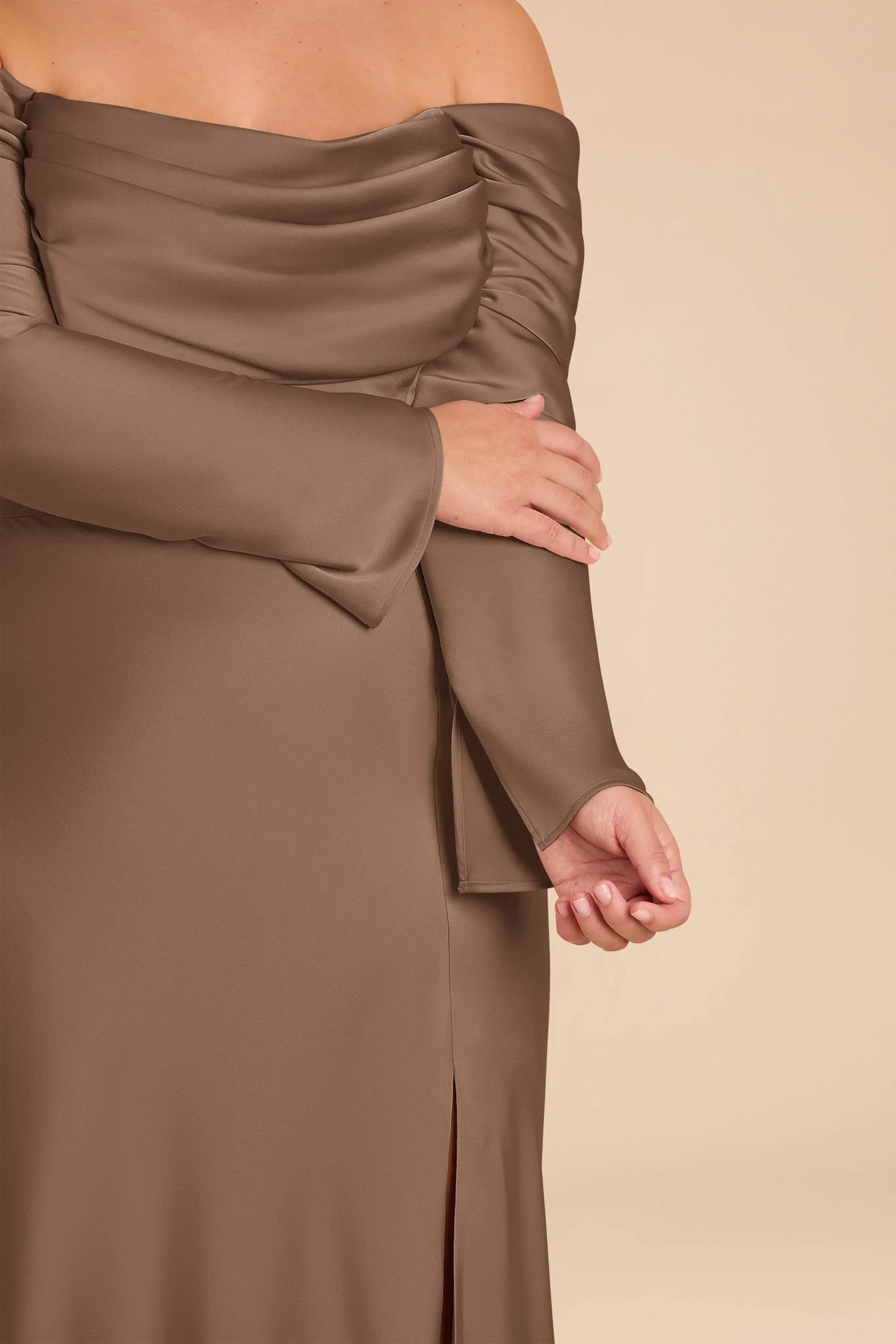 Maya Matte Satin Dress - Mocha - Image 8