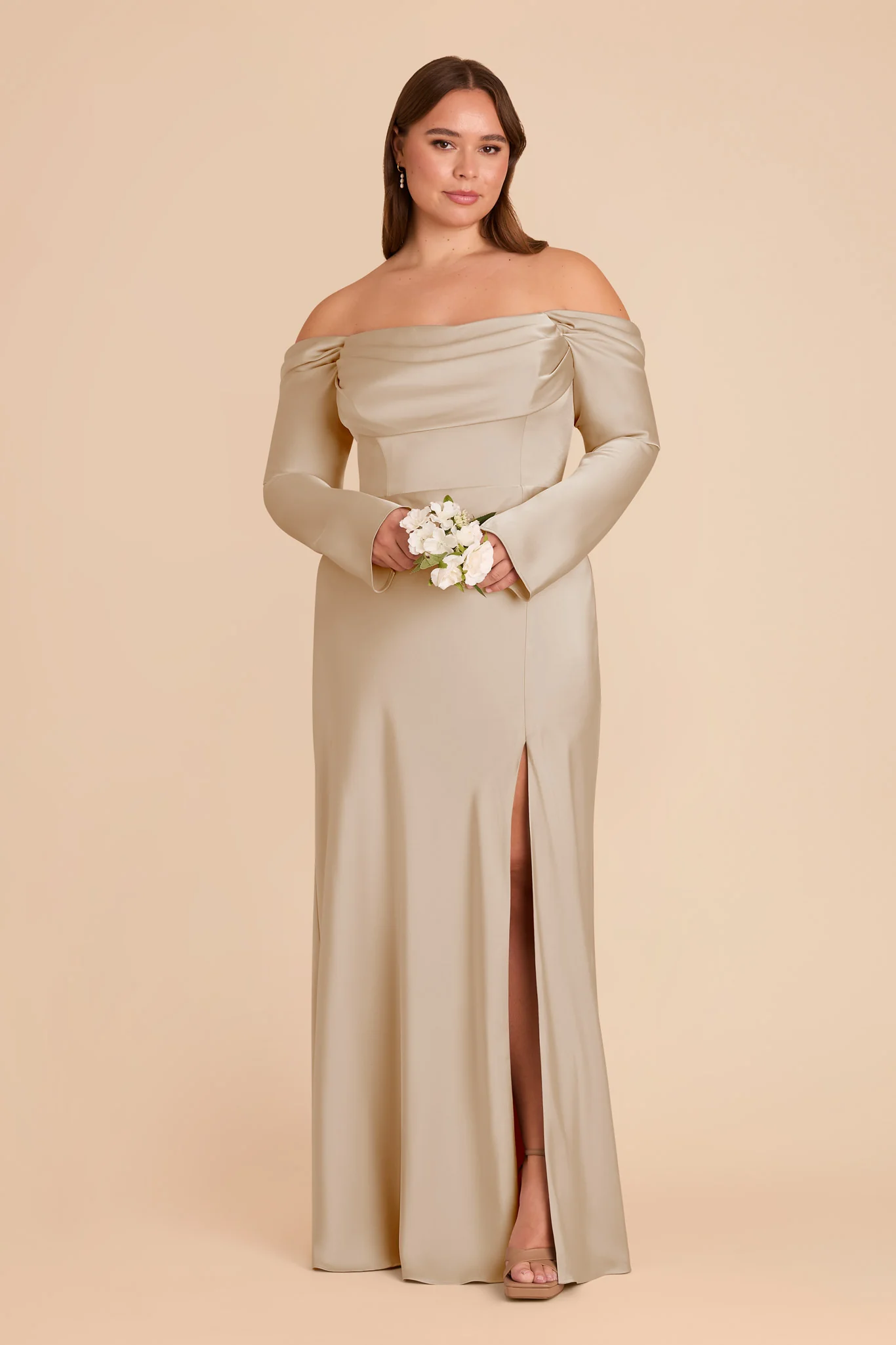 Maya Matte Satin Dress - Neutral Champagne - Image 2