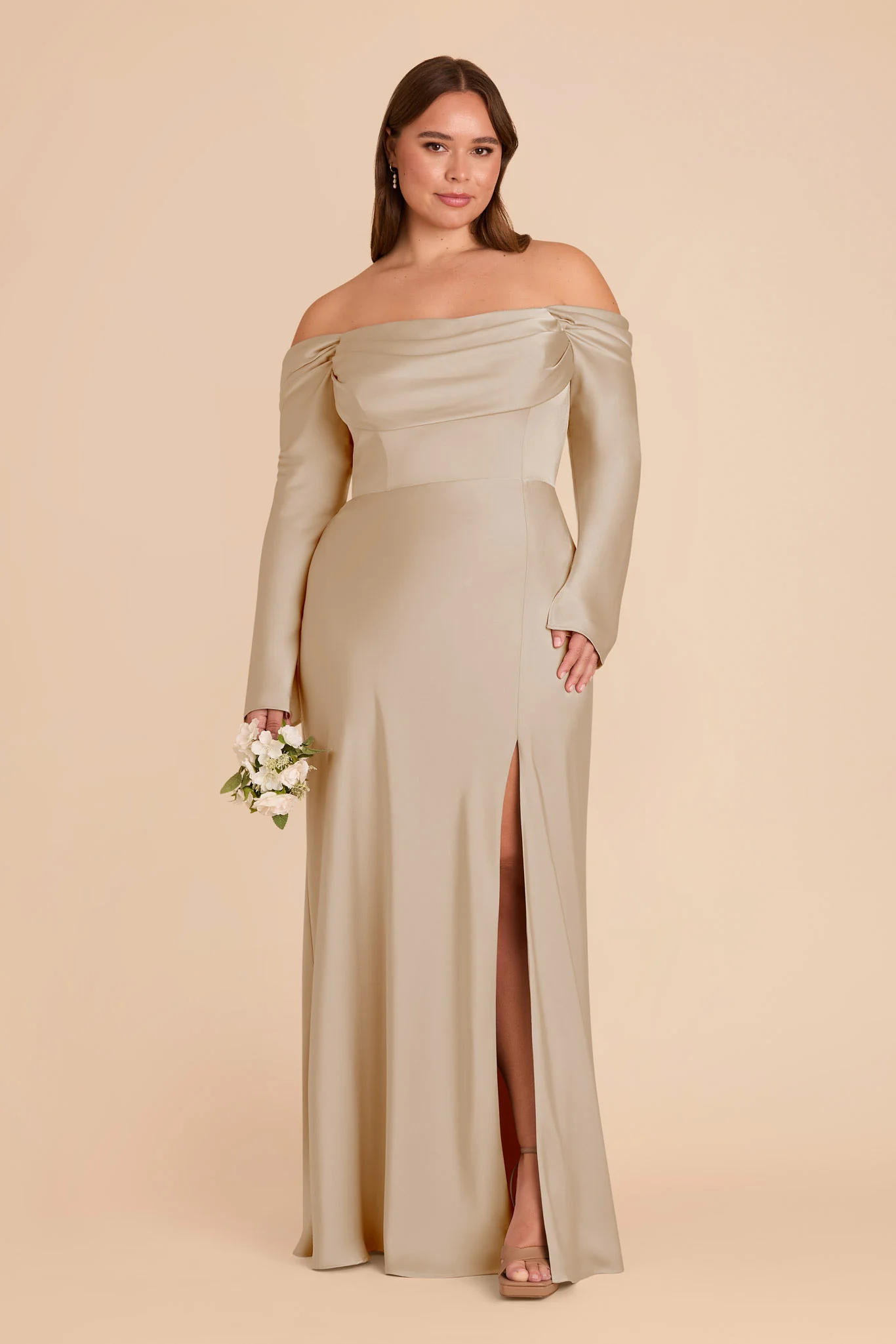 Maya Matte Satin Dress - Neutral Champagne - Image 7