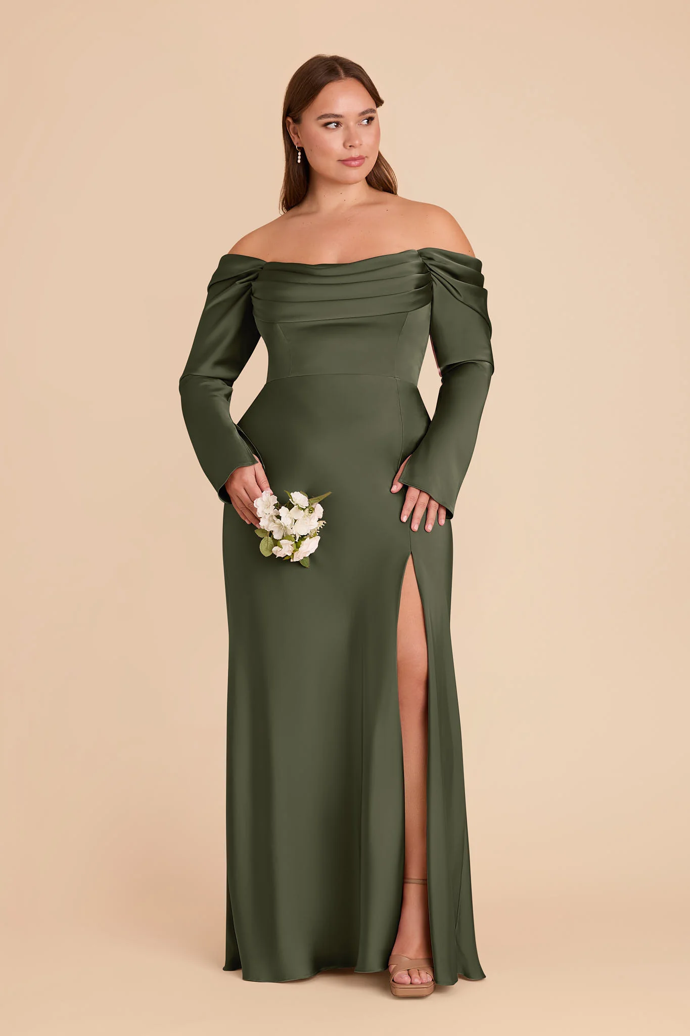 Maya Matte Satin Dress - Olive - Image 5