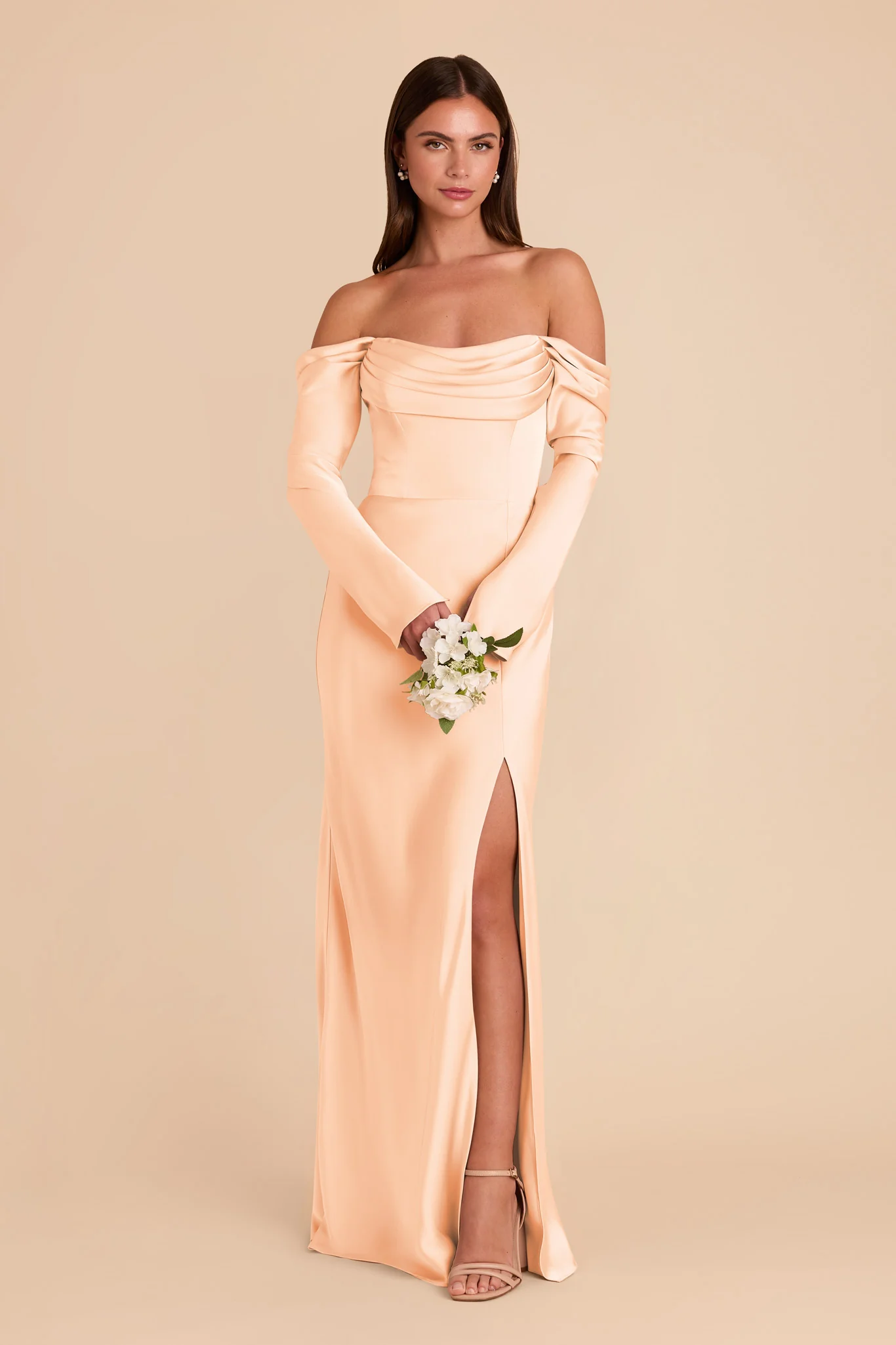 Maya Matte Satin Dress - Peach Cream - Image 3