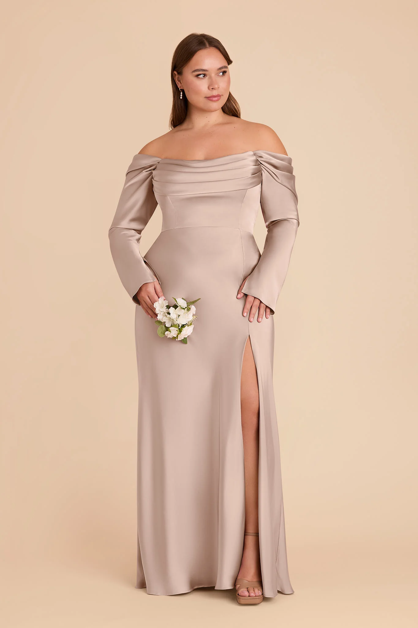 Maya Matte Satin Dress - Taupe - Image 5