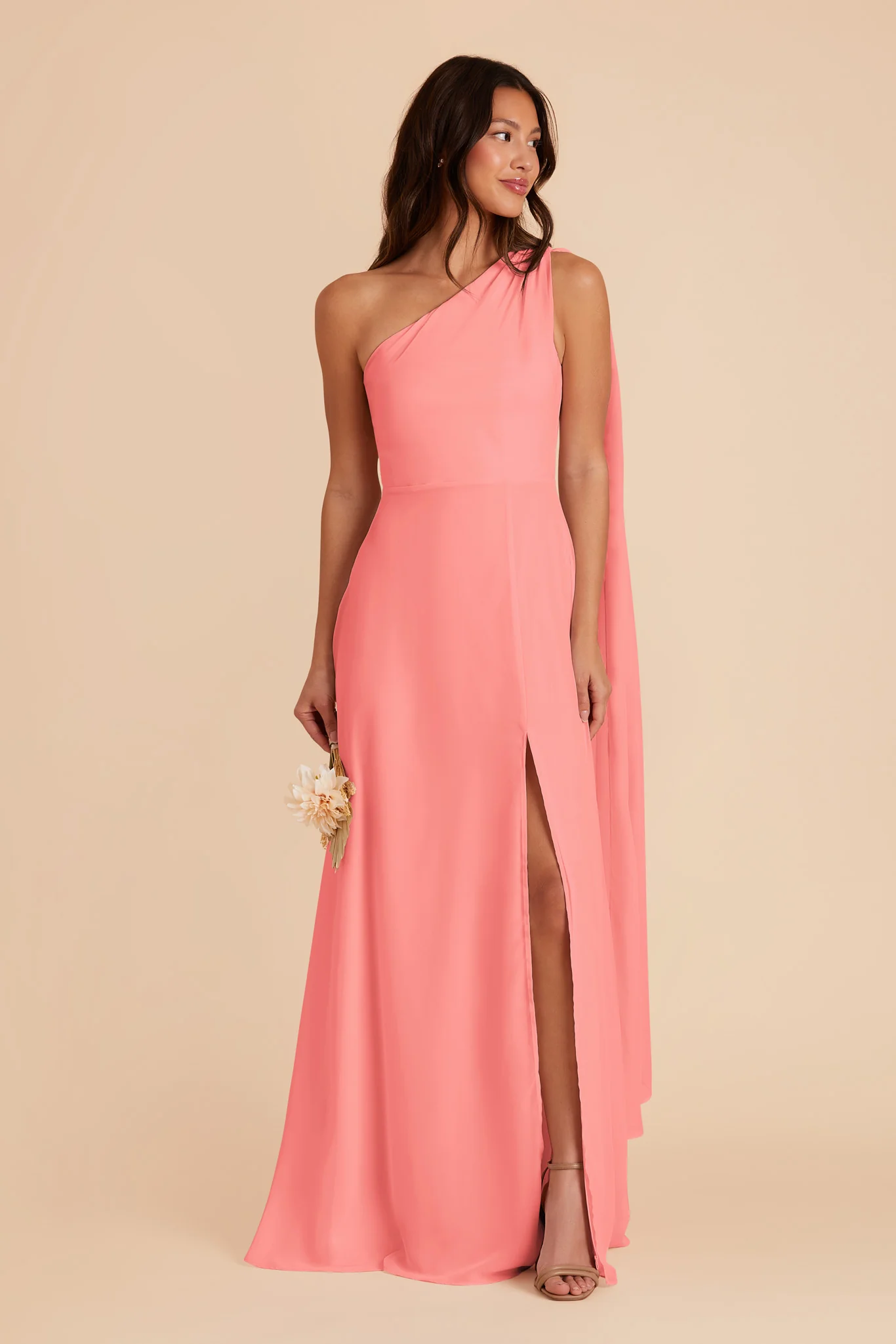 Melissa Chiffon Dress - Coral Pink - Image 3