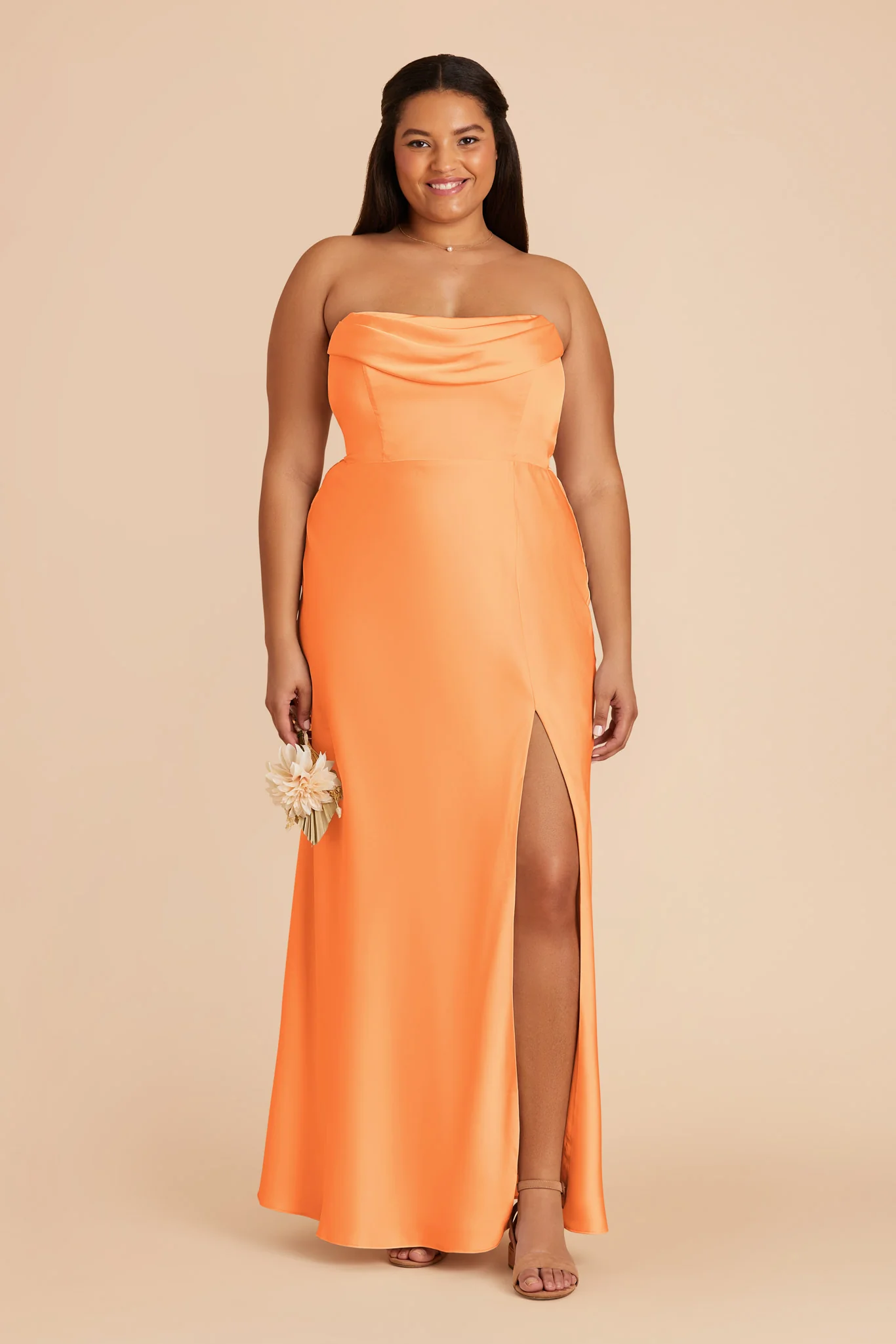 Mia Matte Satin Dress - Apricot - Image 2