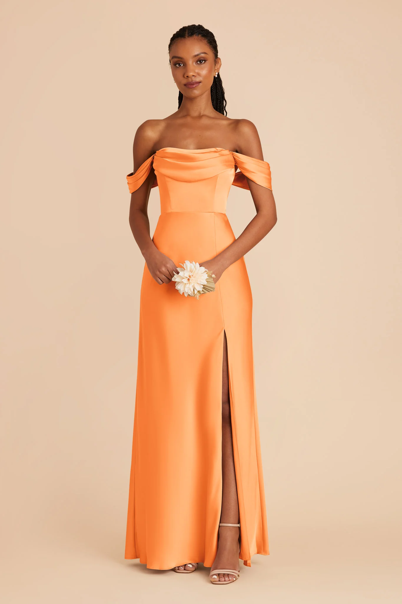 Mia Matte Satin Dress - Apricot - Image 3