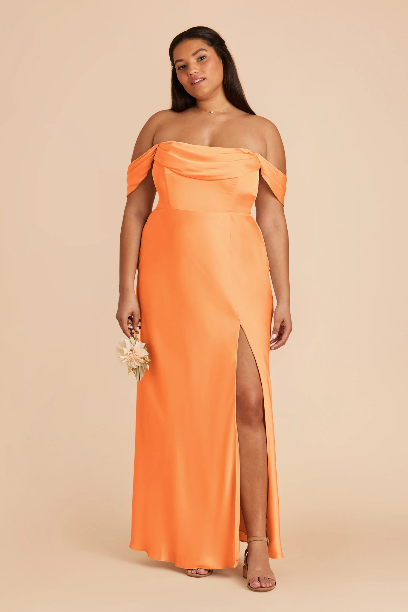 Mia Matte Satin Dress - Apricot - Image 6