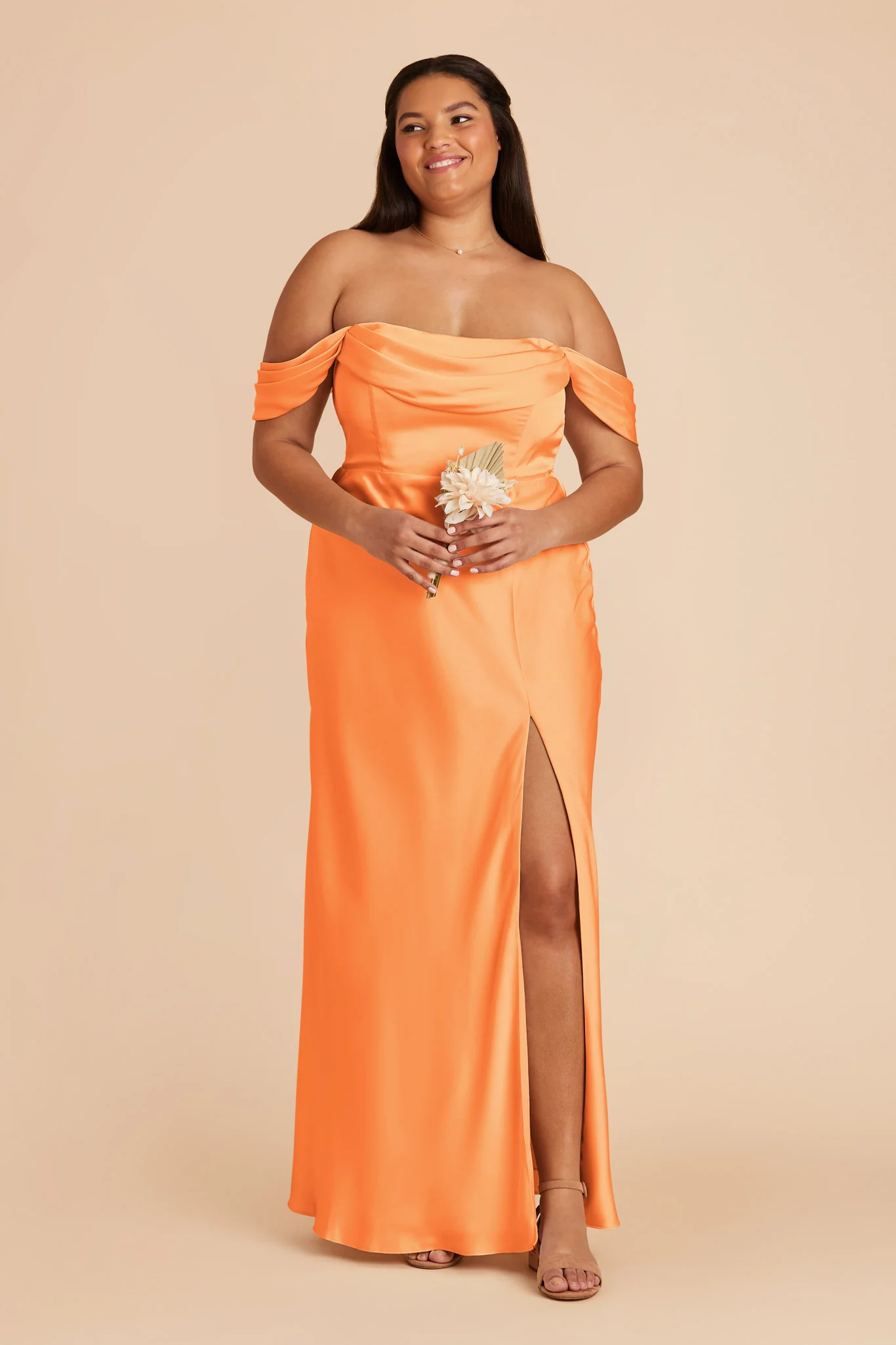 Mia Matte Satin Dress - Apricot - Image 7