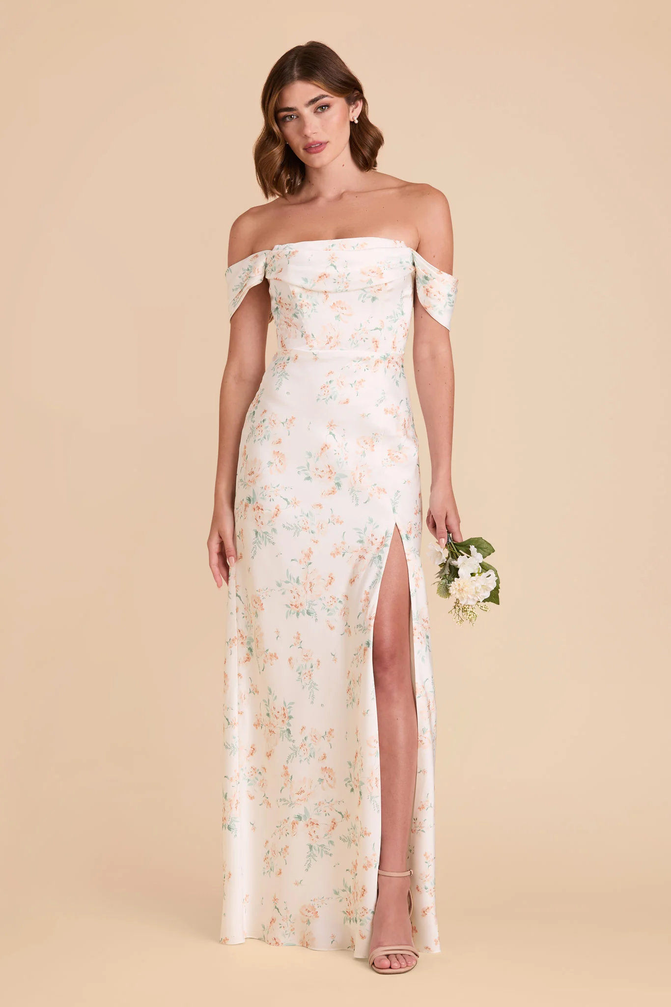 Mia Matte Satin Dress - Apricot Whimsical Blooms