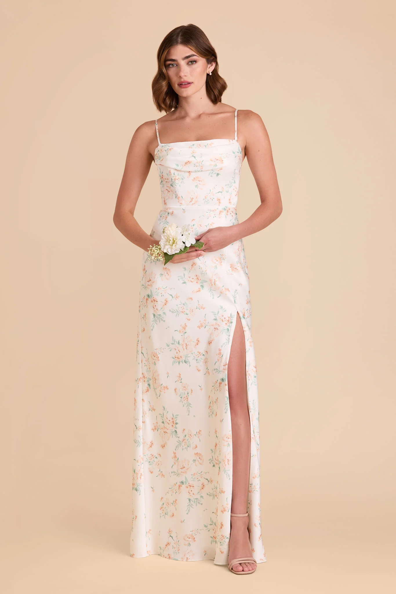 Mia Matte Satin Dress - Apricot Whimsical Blooms - Image 2