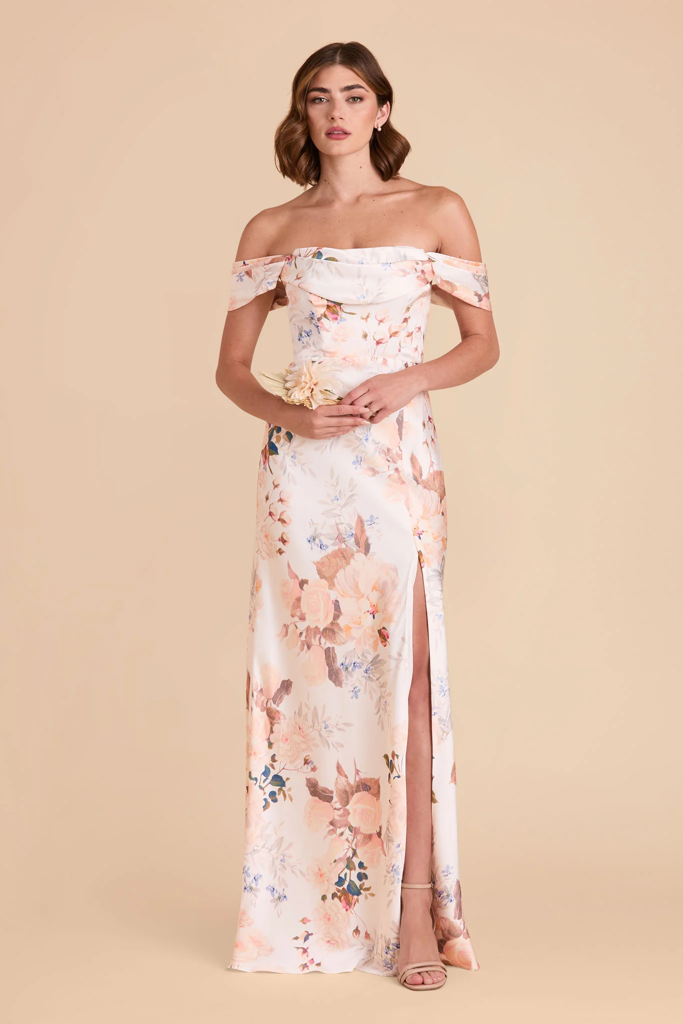 Mia Matte Satin Dress - Champagne Cascadia Bouquet