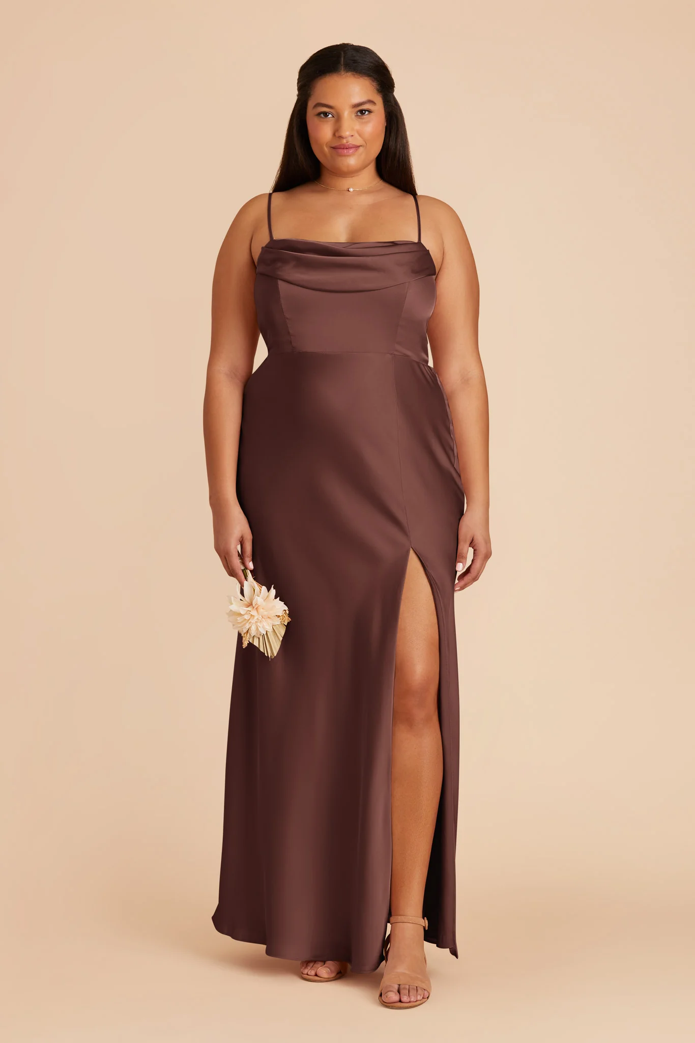 Mia Matte Satin Dress - Chocolate Brown - Image 2