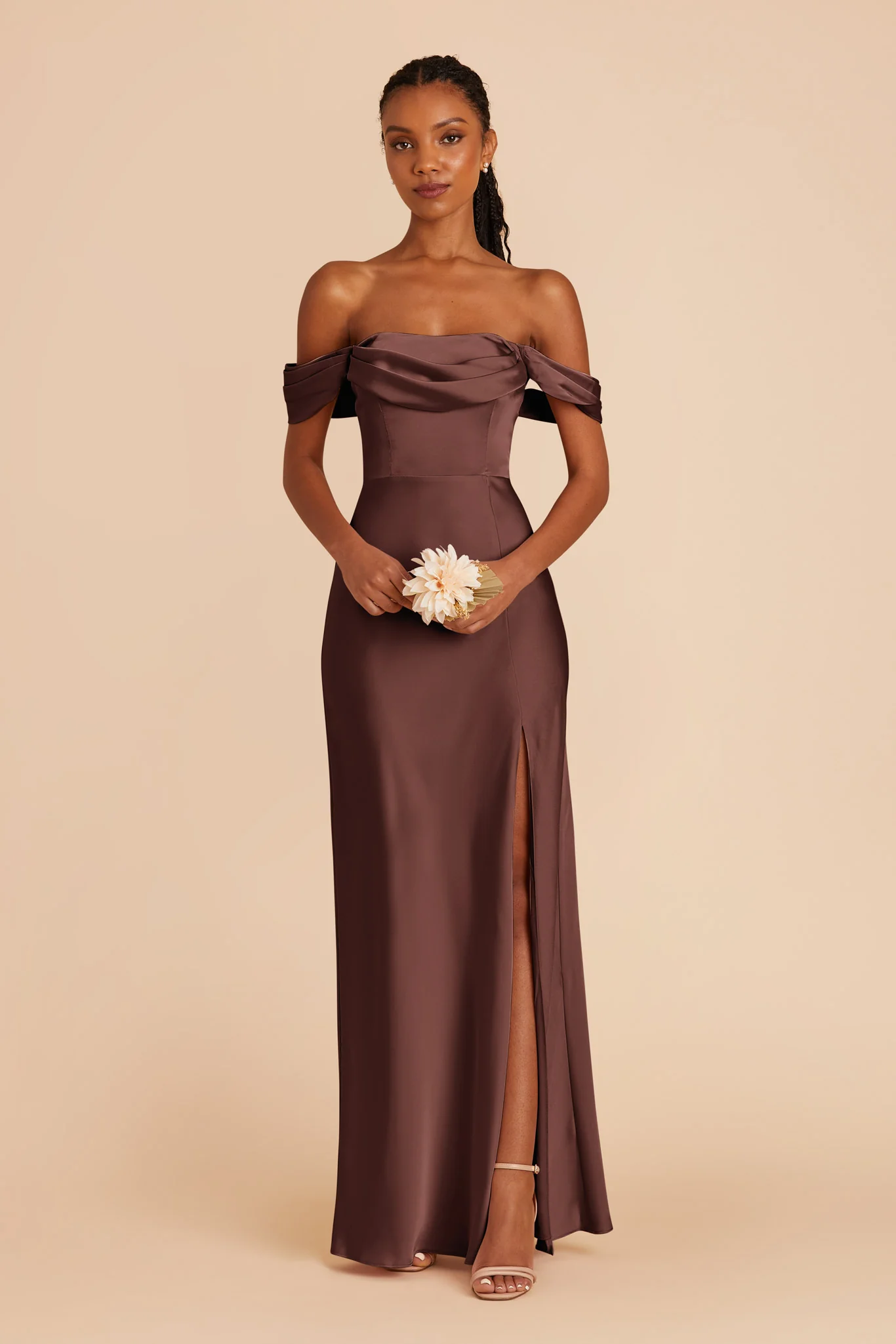 Mia Matte Satin Dress - Chocolate Brown - Image 4