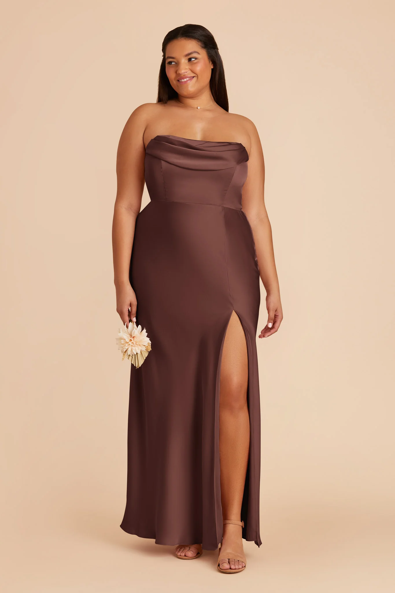 Mia Matte Satin Dress - Chocolate Brown - Image 8
