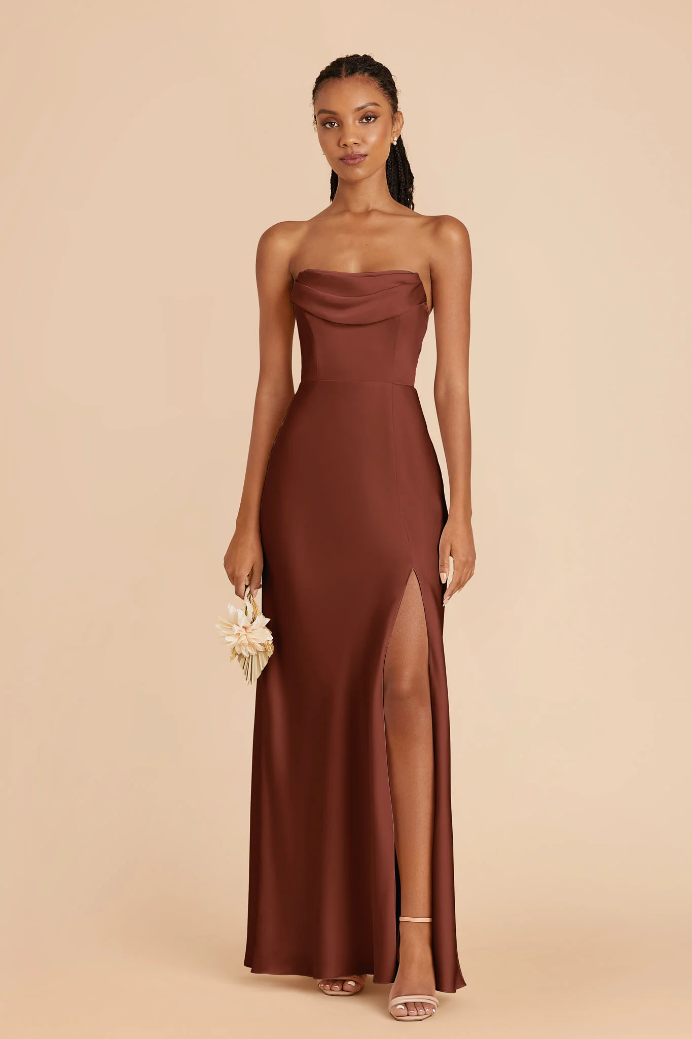 Mia Matte Satin Dress - Cognac