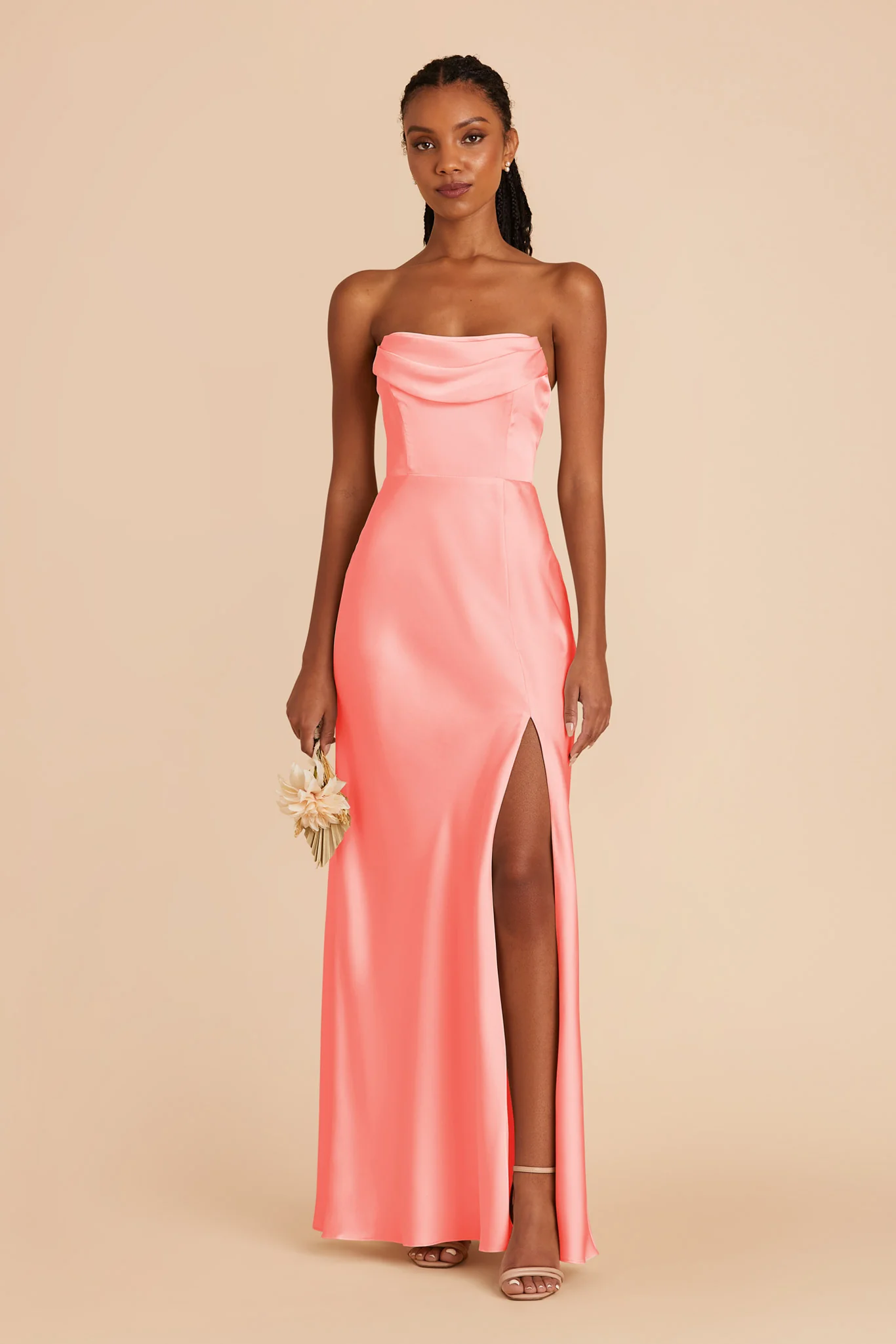 Mia Matte Satin Dress - Coral Pink