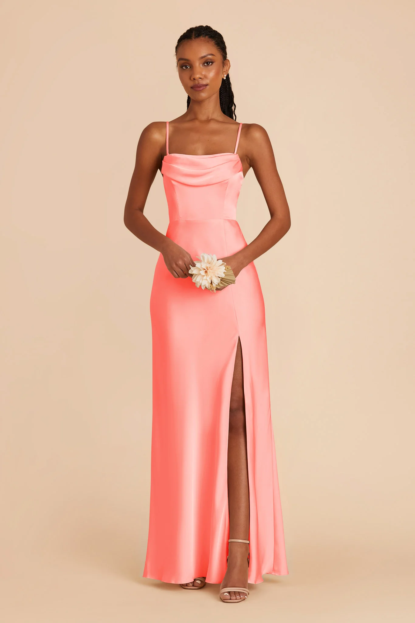 Mia Matte Satin Dress - Coral Pink - Image 3