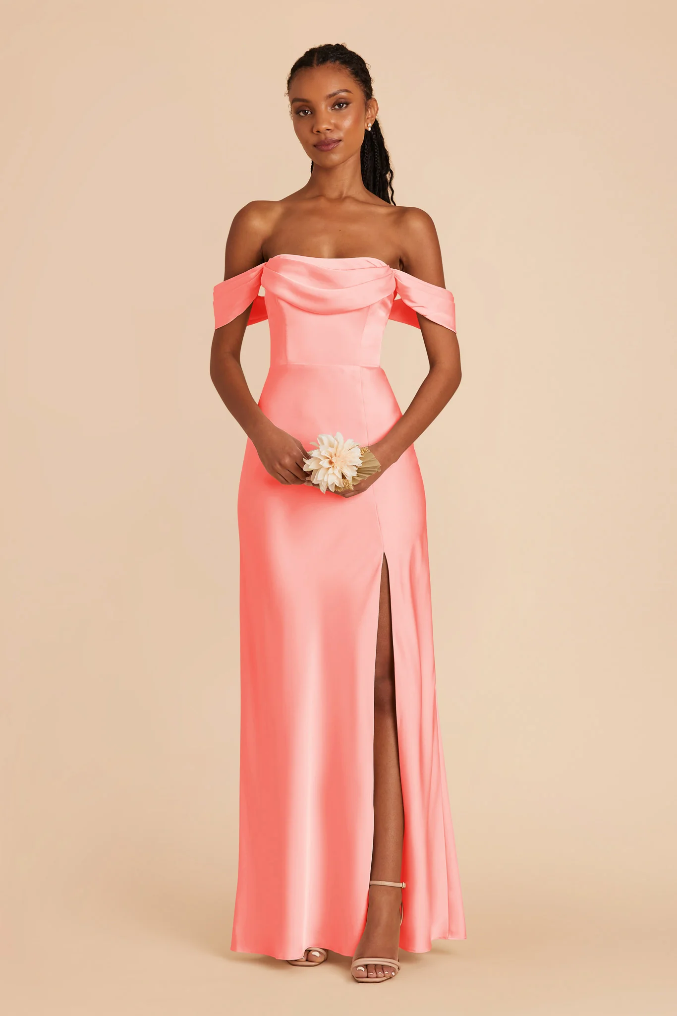 Mia Matte Satin Dress - Coral Pink - Image 4