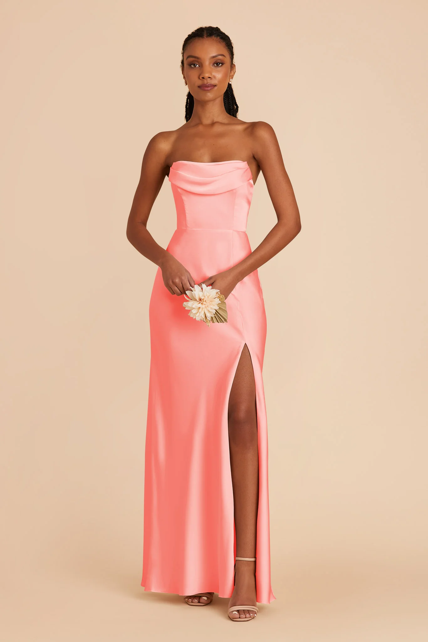 Mia Matte Satin Dress - Coral Pink - Image 5
