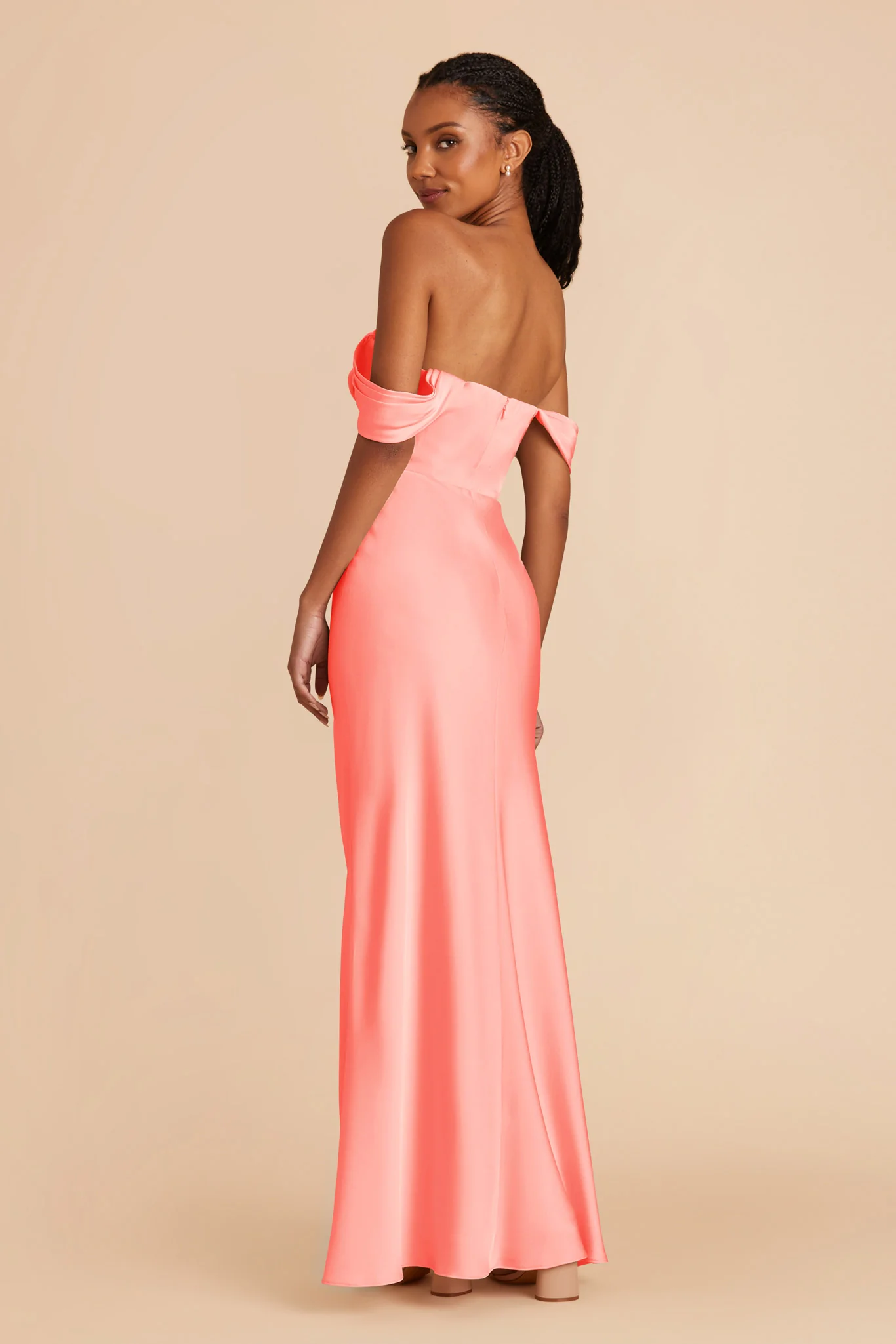 Mia Matte Satin Dress - Coral Pink - Image 6