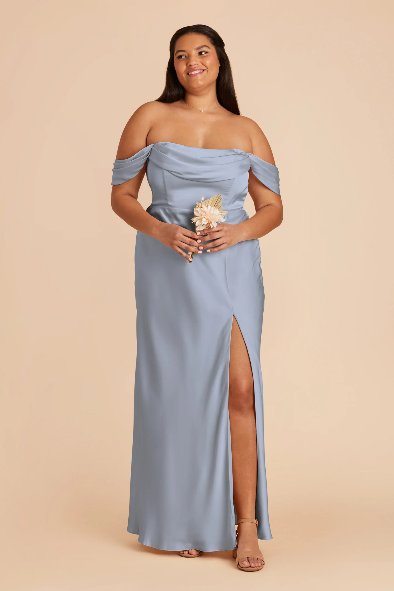 Mia Matte Satin Dress - Dusty Blue - Image 10