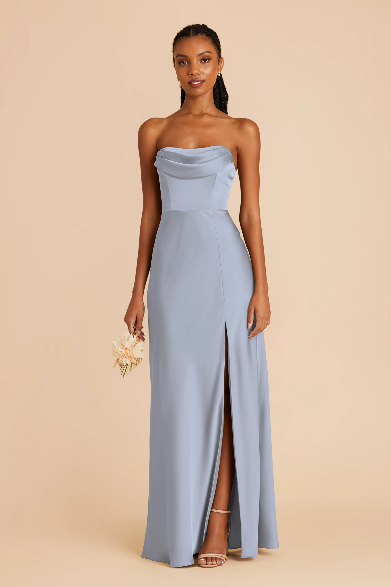 Mia Matte Satin Dress - Dusty Blue - Image 3