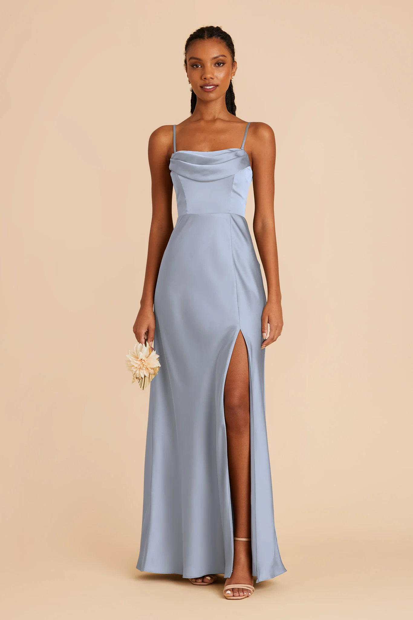Mia Matte Satin Dress - Dusty Blue - Image 4