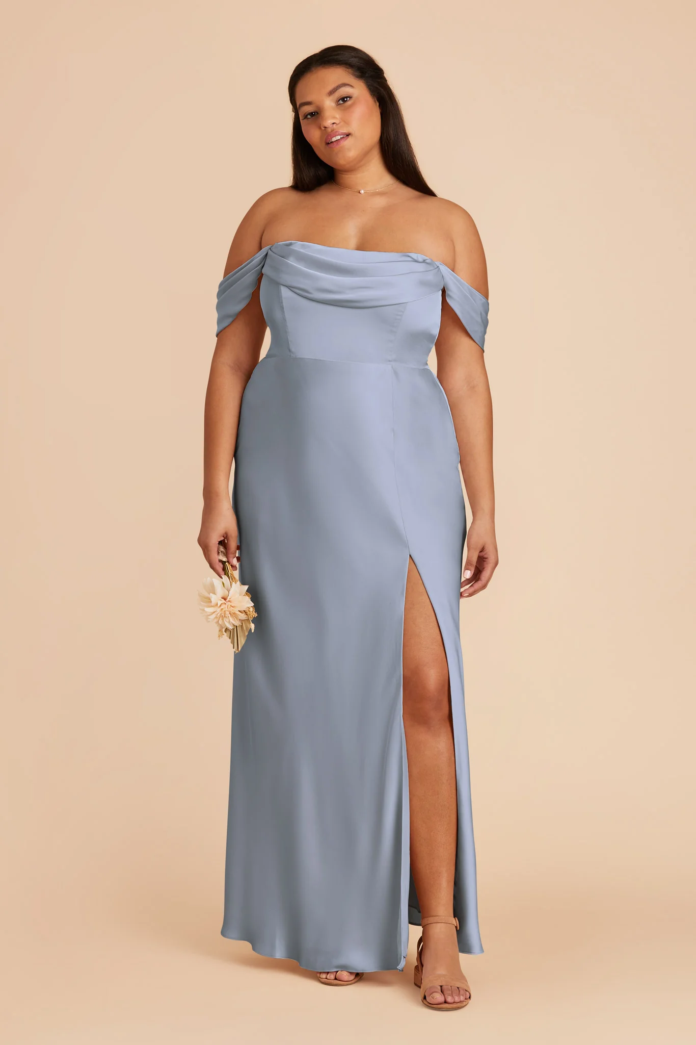 Mia Matte Satin Dress - Dusty Blue - Image 9