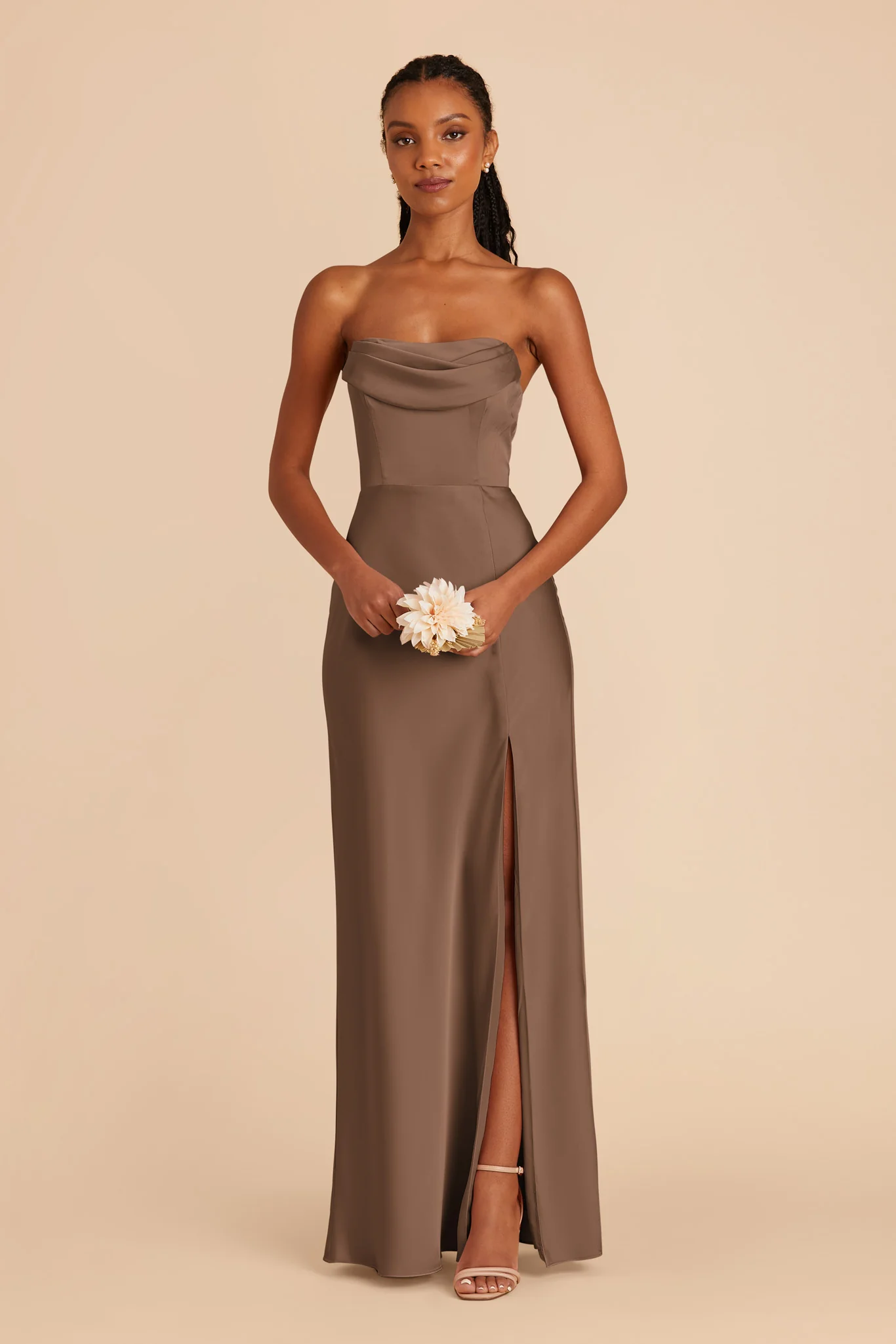 Mia Matte Satin Dress - Mocha - Image 3