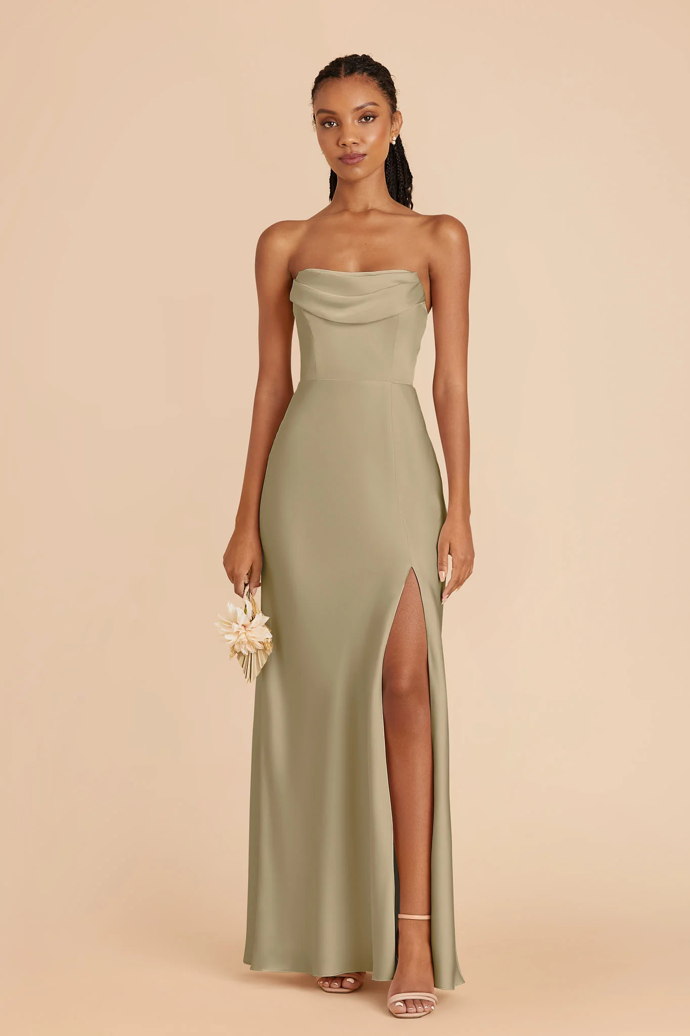 Mia Matte Satin Dress - Moss Green