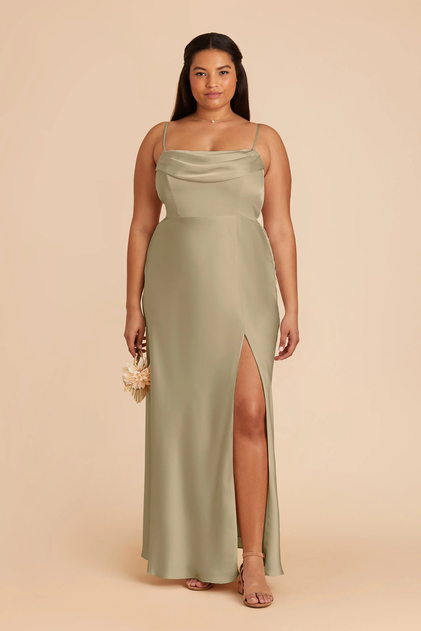 Mia Matte Satin Dress - Moss Green - Image 2